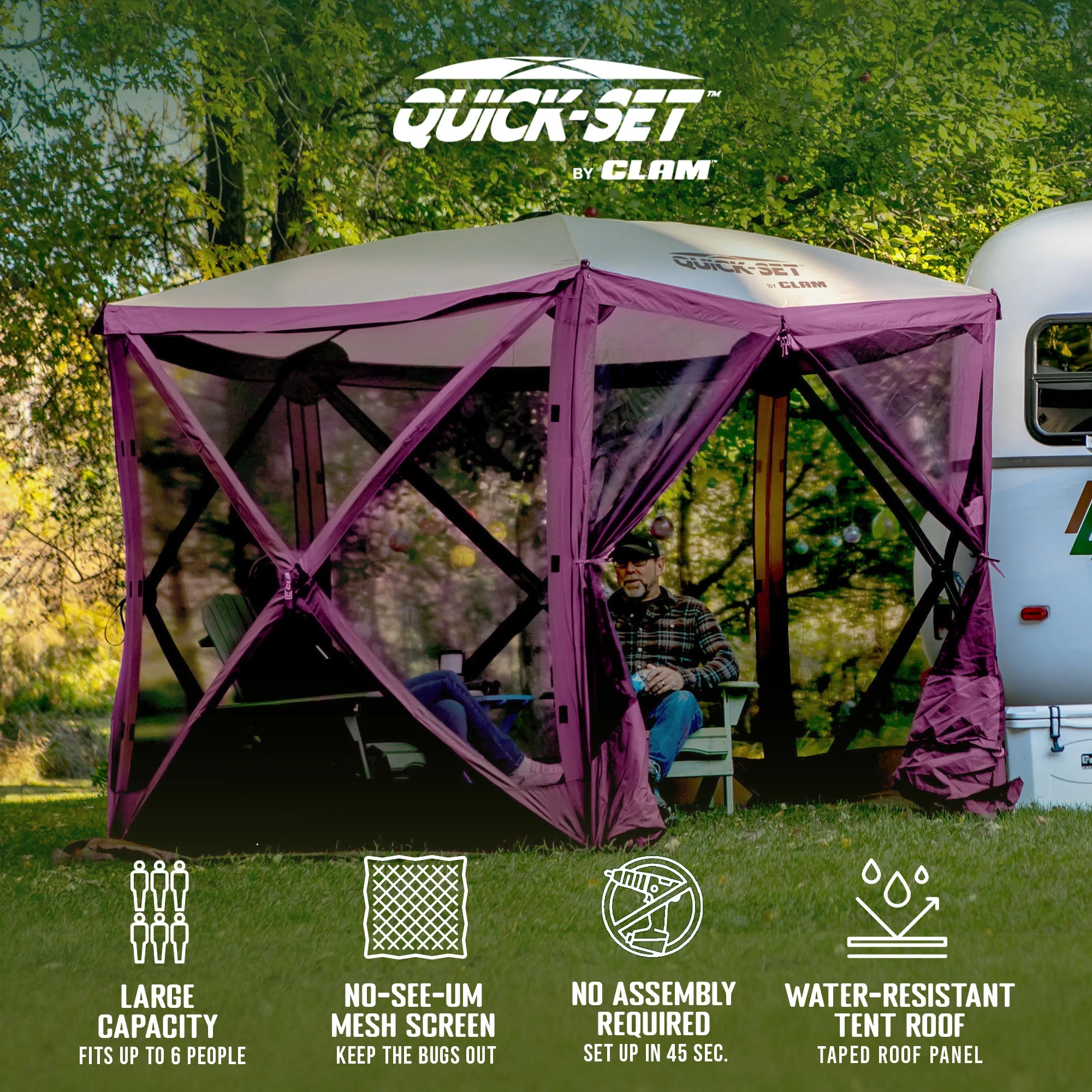 CLAM Quick-Set 9 x 9 Ft Venture Portable Outdoor Canopy Shelter, Green/Tan - Womvr