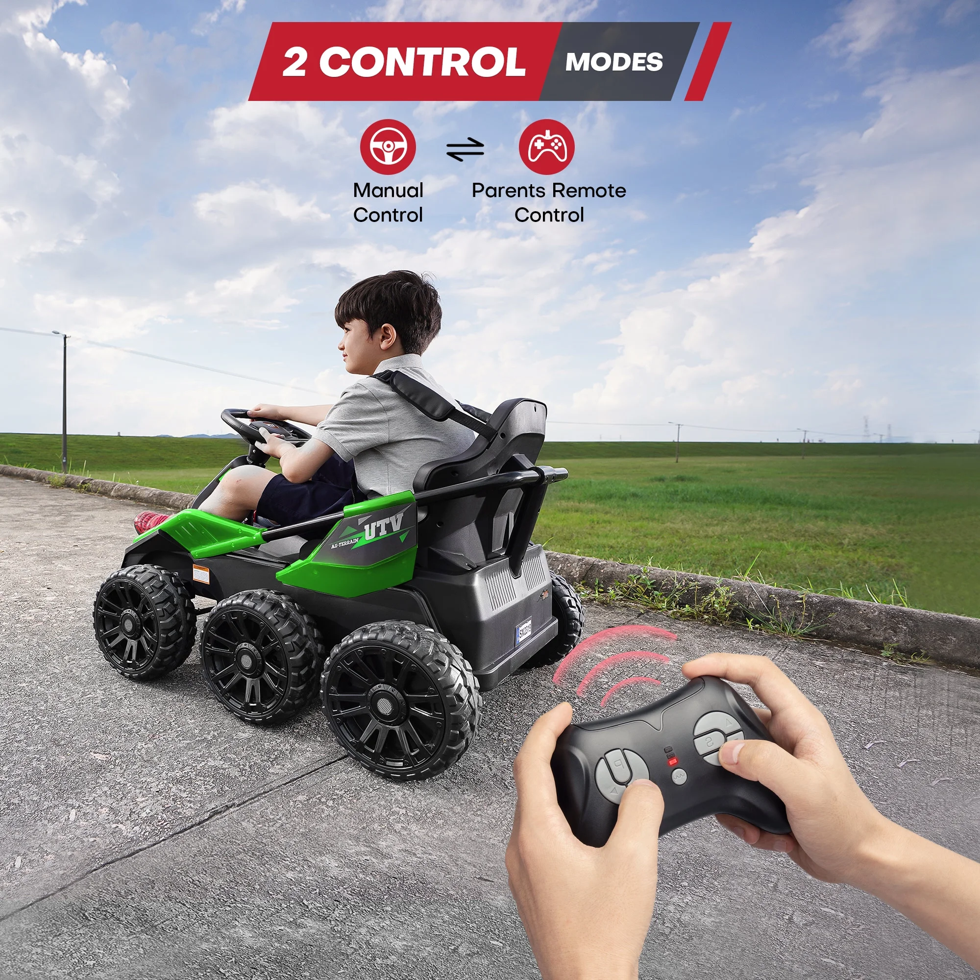 Teoayeah 24V Ride on Toys for Kids Ages 3-10, 2WD/4WD Switch, 4x75W Powerful Electric Car, 4 Shock Absorbers, Parent Remote, Music Player - Green - Womvr