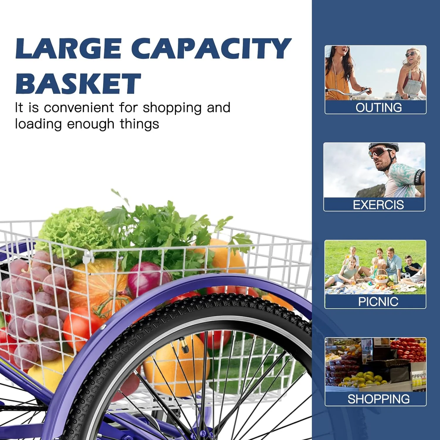 MOONCOOL Adult Tricycles with Rear Basket, 24 26 inch 7 Speed 3 Wheel Bikes, Three-Wheeled Bicycles Adult Trike with Backrest for Seniors, Women, Men - Womvr