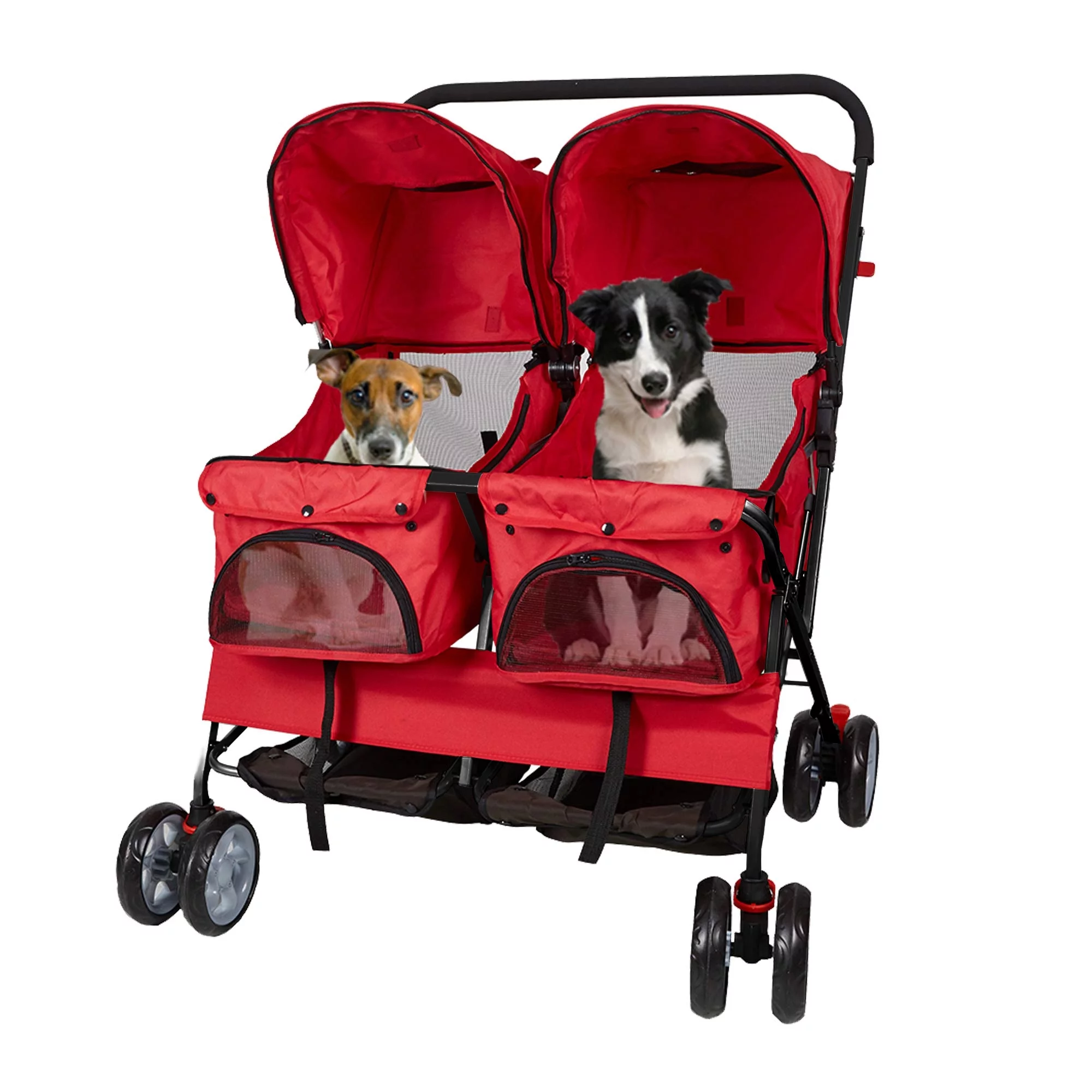 Karmas Product Double Pet Stroller Foldable Doggy Stroller Two-Seater Carrier Strolling Cart for Dog Cat, Blue - Womvr