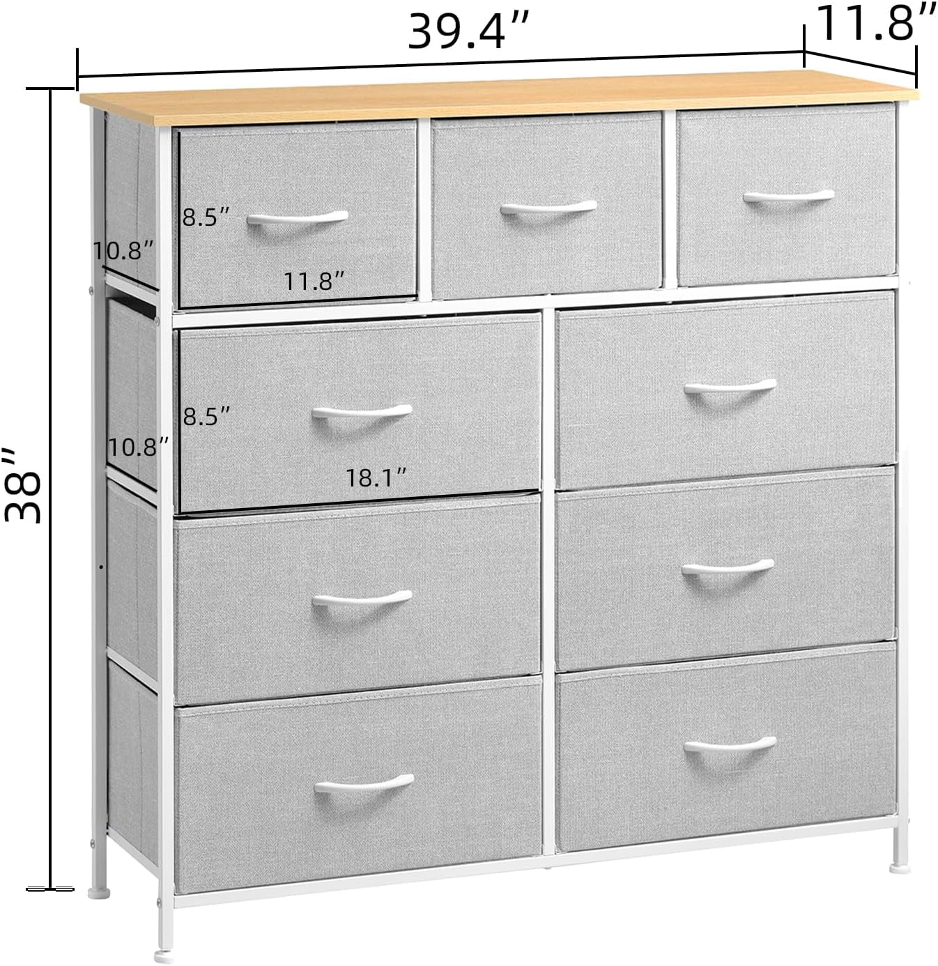 Somdot Dresser, 9-Drawer Fabric Storage Tower for Bedroom, Nursery, Entryway, Closets, Tall Chest Organizer Unit with Large Capacity Fabric Bins - Womvr