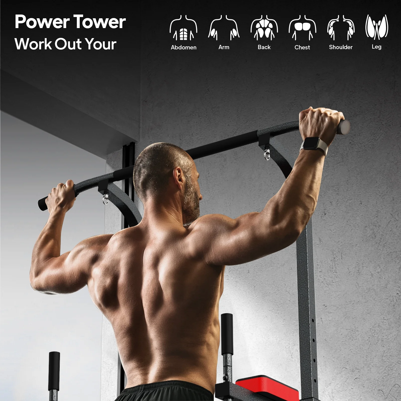 Pooboo Body Champ Multifunction Power Tower Dip Station Pull up Bar Power Rack for Home Gym Strength Training Workout Equipment Max Weight 480lbs - Womvr