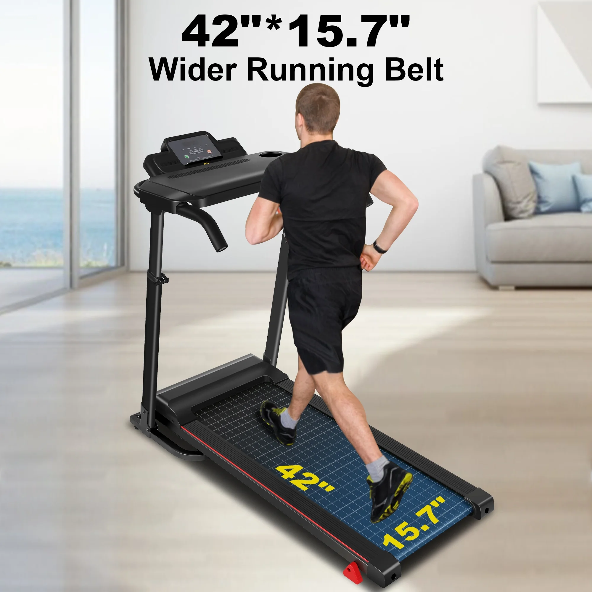 Tikmboex 300Lbs Treadmill with Desk - 2.5 HP Portable Folding Treadmill for Home, Running Machine with Incline（Gray） - Womvr