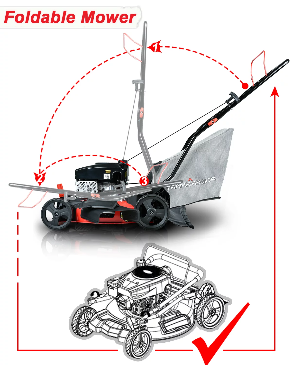 PowerSmart DB8617P 17 in. 3-in-1 Gas Push Lawn Mower - Womvr