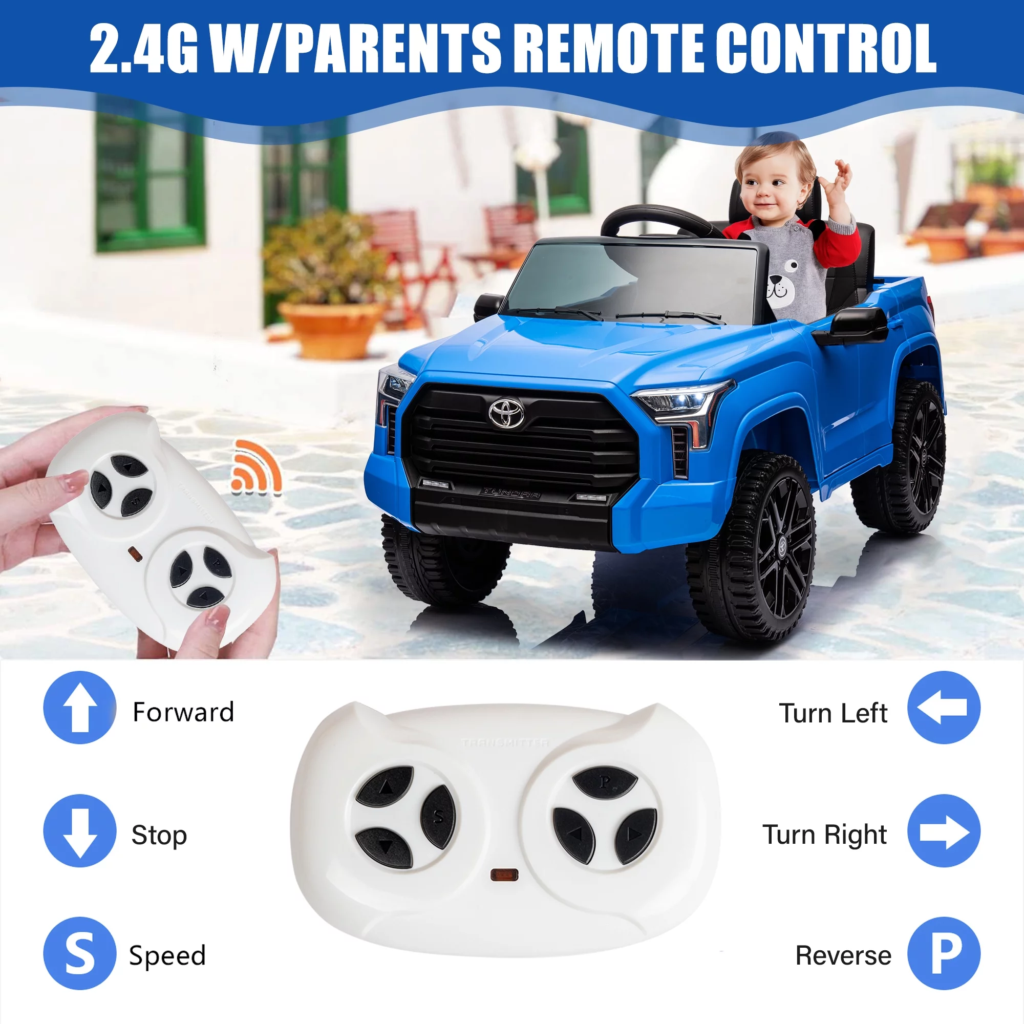 Toyota Tundra 12 V Powered Ride on Cars, Electric Pickup Truck Toys for Kids with Remote Control, 4 Wheels, Battery Powered, LED Light, MP3 Player, Green - Womvr