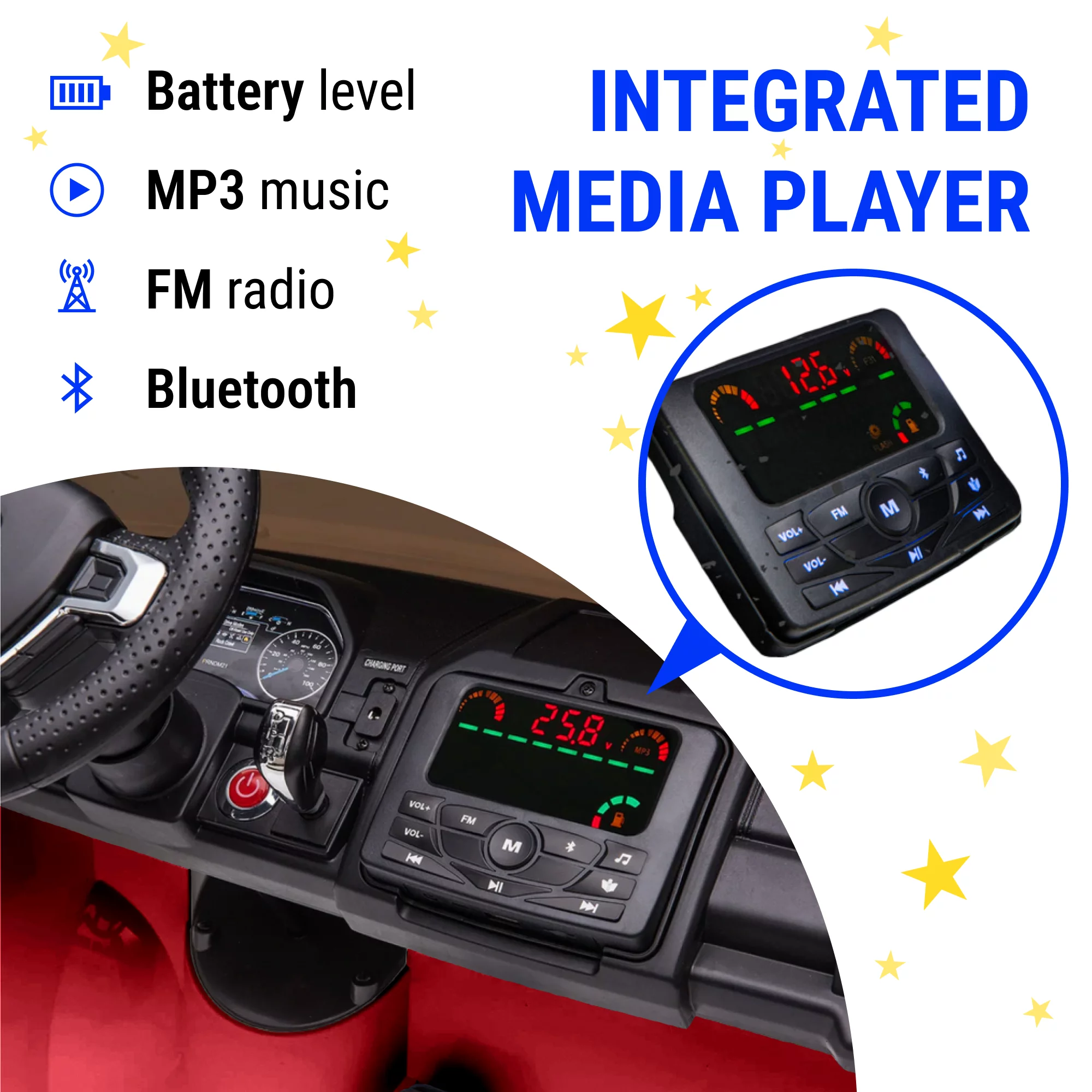 2023 Ford F450 Two (2) Seater Ride On Kids Car Truck w/ Remote | Large 24V Battery Licensed Kid Car to Drive 3 Speeds, Leather Seat, MP3 Music by Bluetooth, FM Radio, Rubber Tires-Black - Womvr