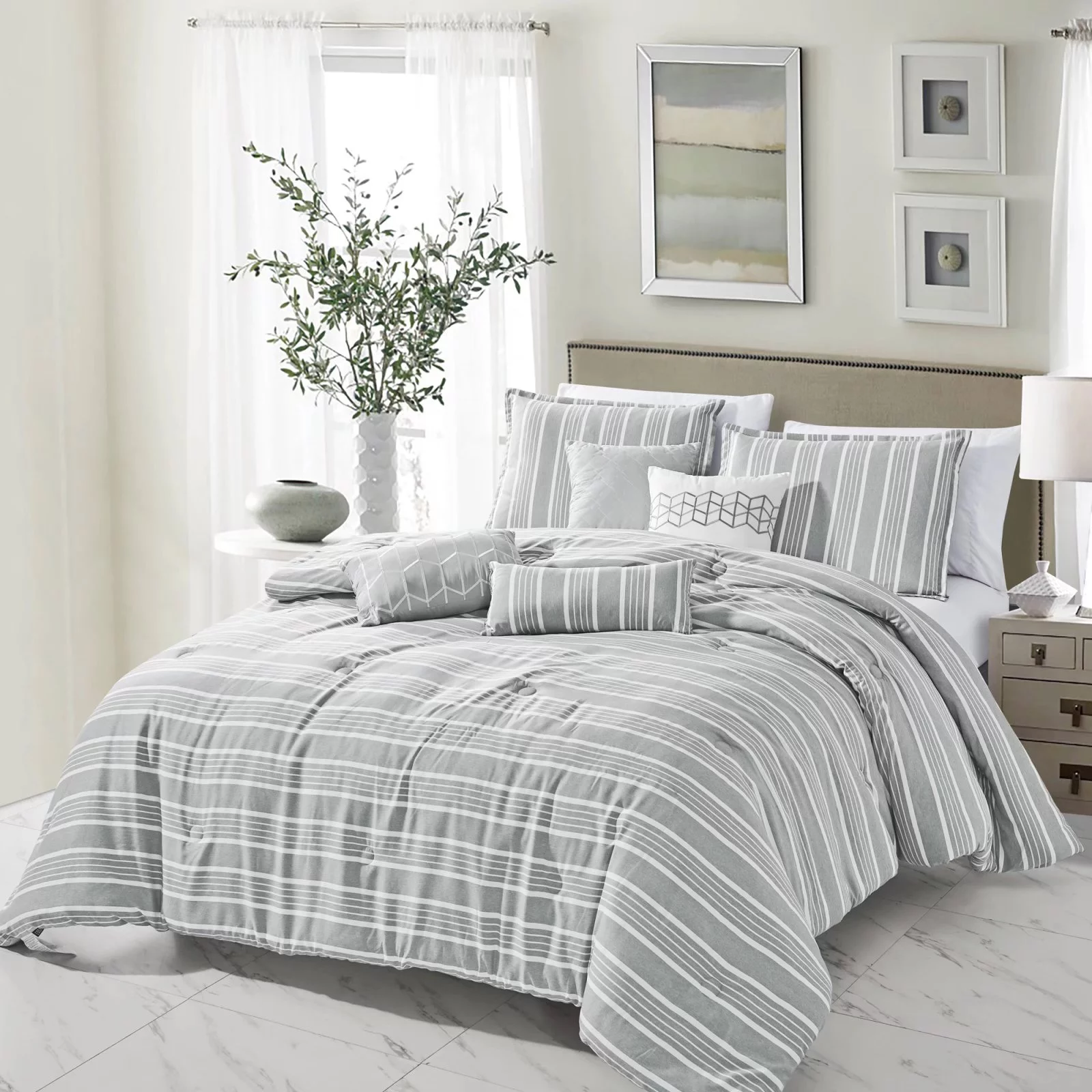 HGMart Bedding Comforter Set Bed In A Bag - 7 Piece Luxury JUDA yarn dyed Bedding Sets - Oversized Bedroom Comforters.Gray. King - Womvr
