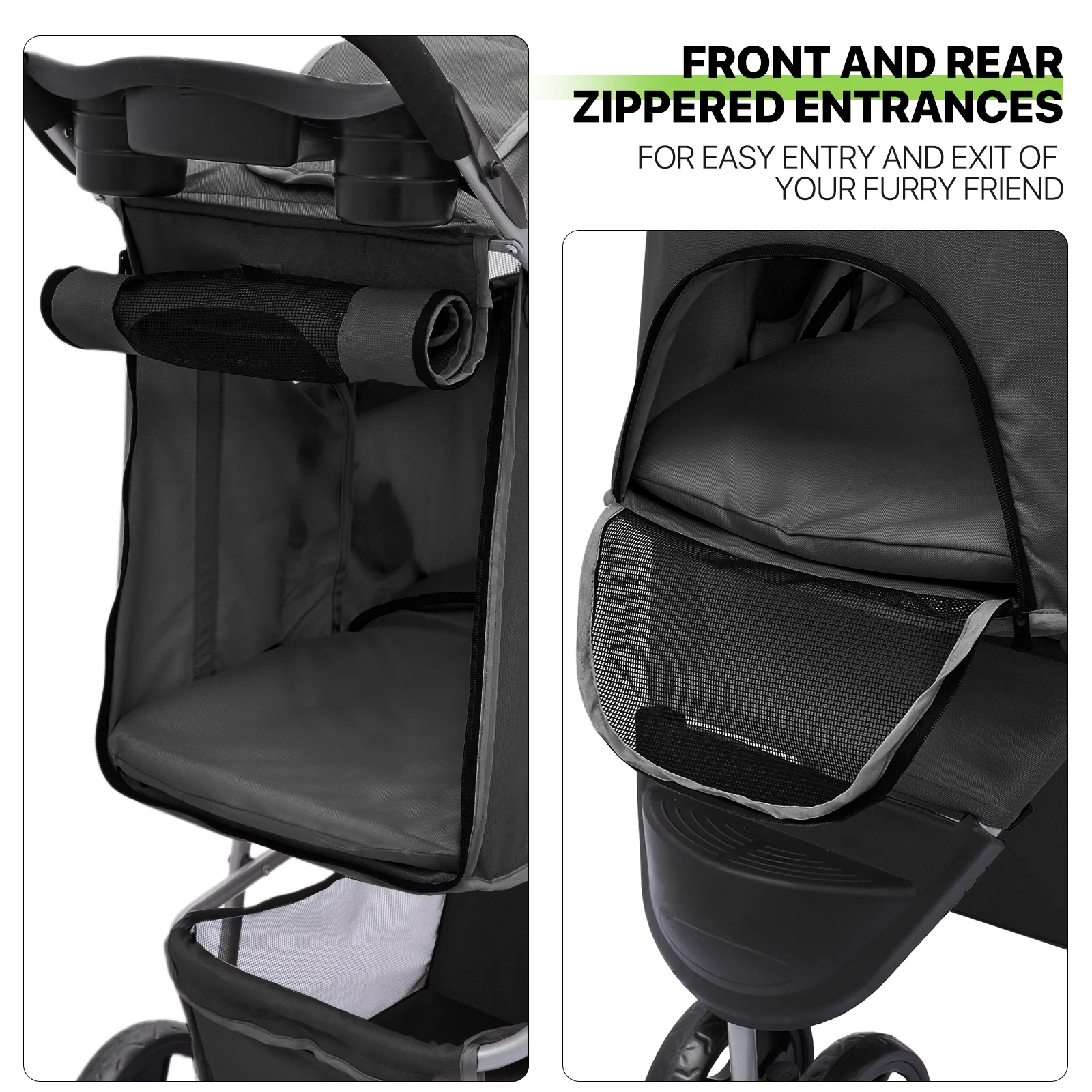 Magshion Foldable Pet Dog Stroller with Wheels, Cat Dog Stroller with Storage Basket and Cup Holder for Small and Medium Cats, Dogs, Puppy, Navy Blue - Womvr