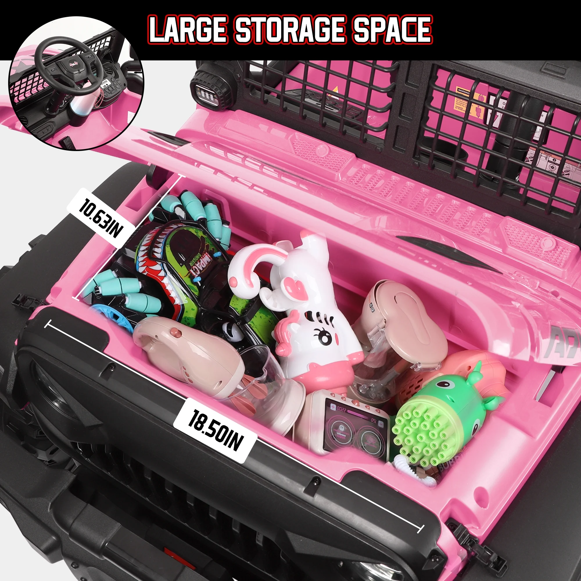 Wisairt 24V Kids Ride on Truck, 2 Seater Powered Ride on Car w/ Remote Control and Storage Space, 3 Speeds, Bluetooth, LED Lights (Black) - Womvr