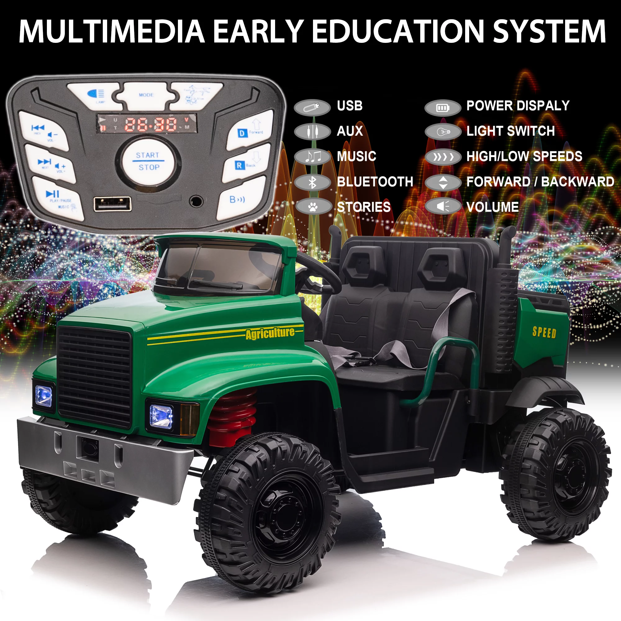 Hikiddo JC222 24V Ride on Toy, Kids Ride On Dump Truck 2 Seater with Remote - Womvr