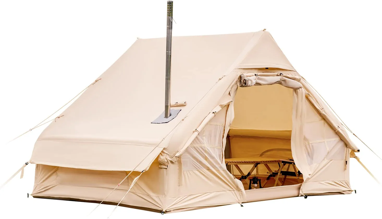 Richryce Inflatable Camping Tent with Pump, 129 SFT Cabin Tent, 4-6 Person Glamping Tents, Waterproof Windproof Outdoor Cotton Tent with Carrying Bag - Womvr