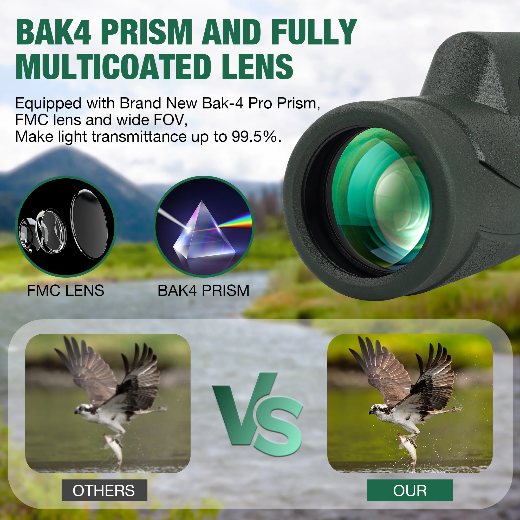 SUNOYAR Monocular Telescope, High Powered Monocular for Adults with Smartphone Adapter & Tripod, BAK4 Prism Monocular with Clear Low Light Vision for Wildlife Hunting Camping Travelling - Womvr