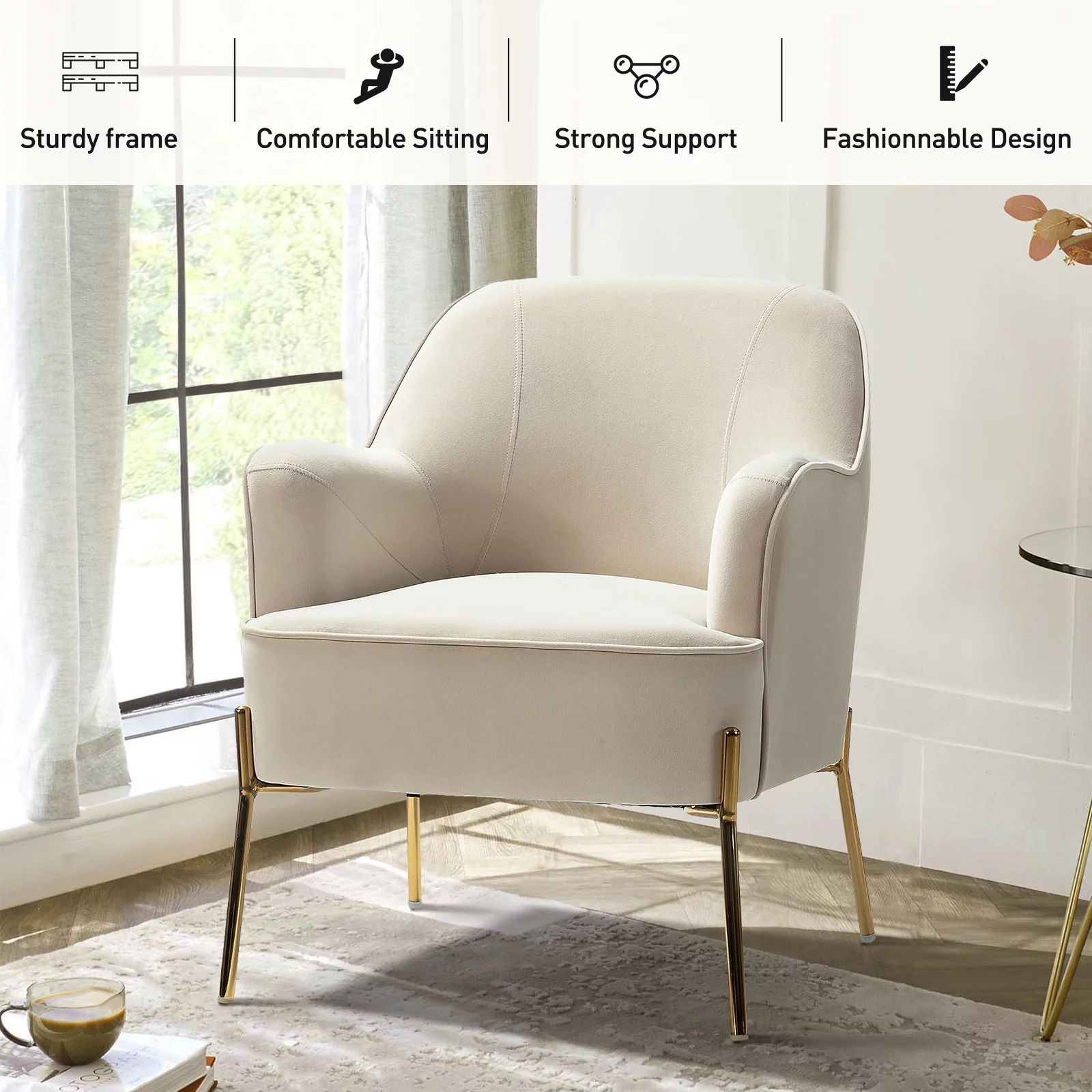 Velvet Upholstered Accent Chair Metal Legs Curved Backrest Lounge Home Armchair Bedroom Adult Pink - Womvr