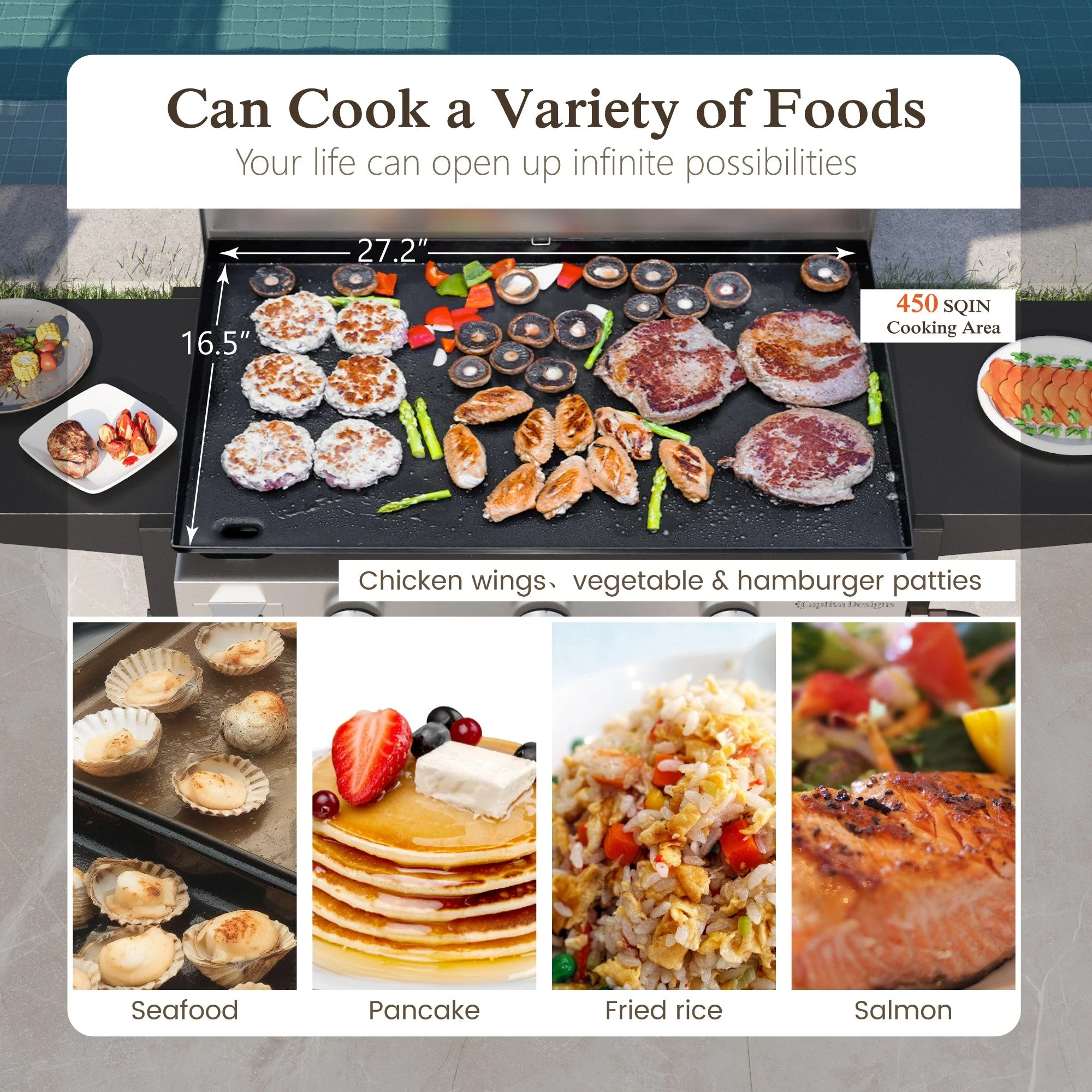 Alpha Joy 3-Burner Propane Gas Griddle Outdoor Flat Top Gas Grill Can Be Detached Table Top Griddle for Camping - Womvr