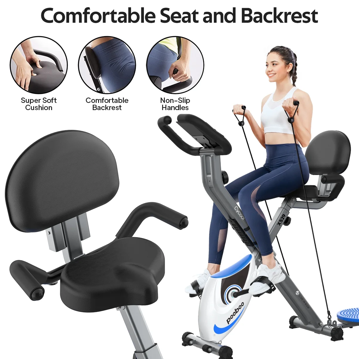 Pooboo Extended Handlebar Indoor Stationary Cycling Exercise Bike Maximum User Weight 360LB - Womvr