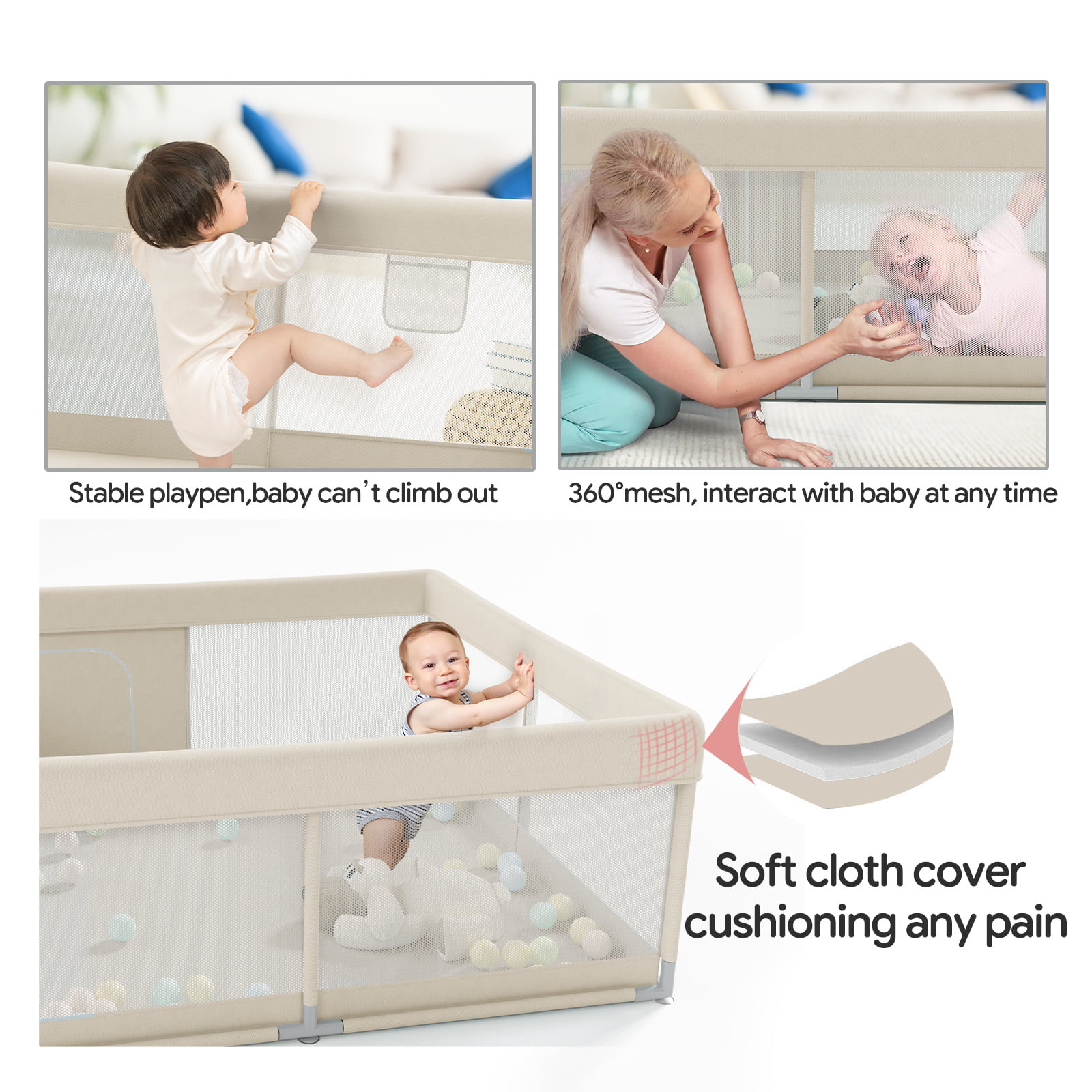 Pkinoicy 47x47inch Play Pen with Mat for Babies and Toddlers, Playpen with Mat, Baby Playpen with Mat, mall Baby Playpen with Mat - Womvr