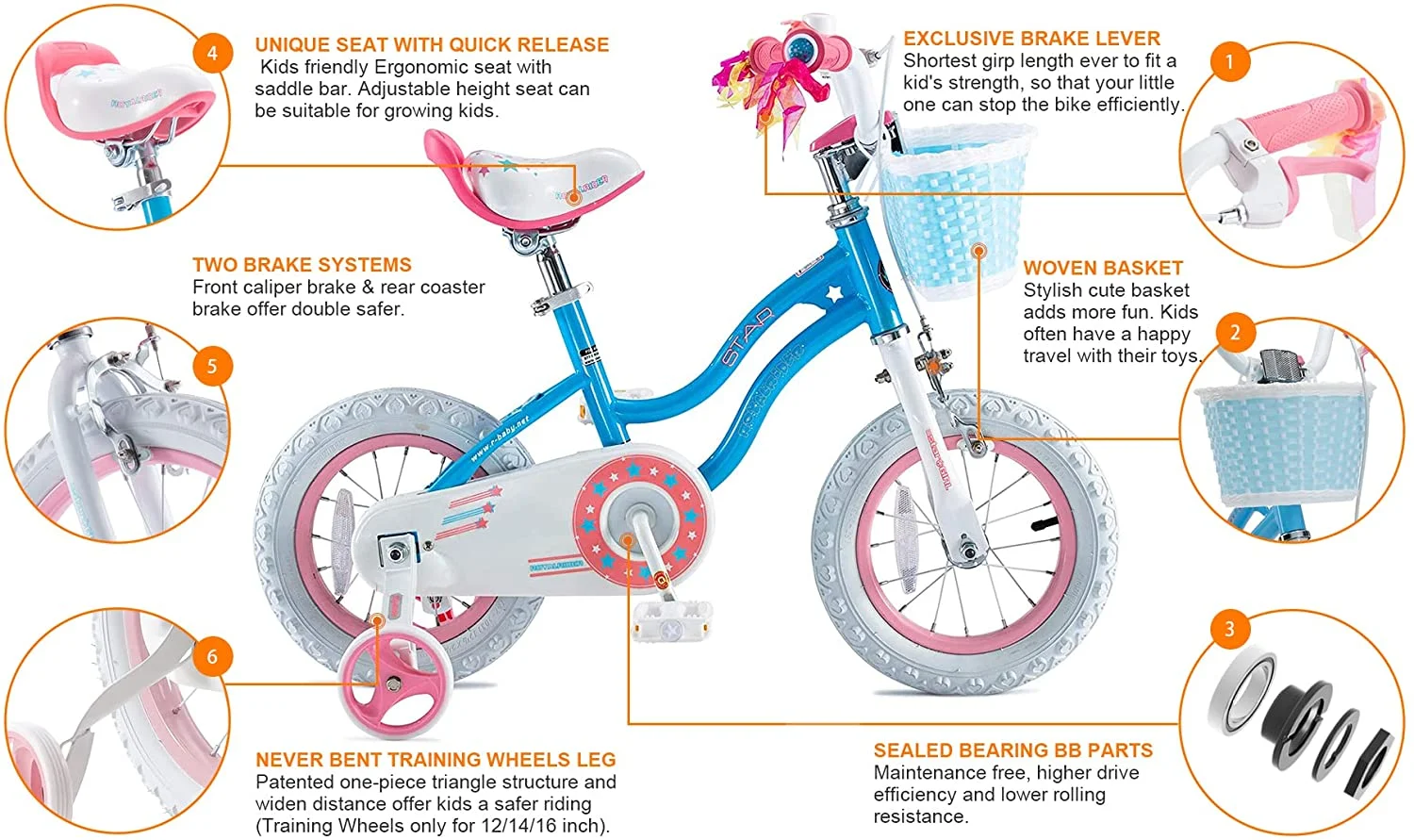 RoyalBaby Stargirl Kids Bike 20 Inch Girls Bicycle for Children with Kickstand Basket Blue - Womvr