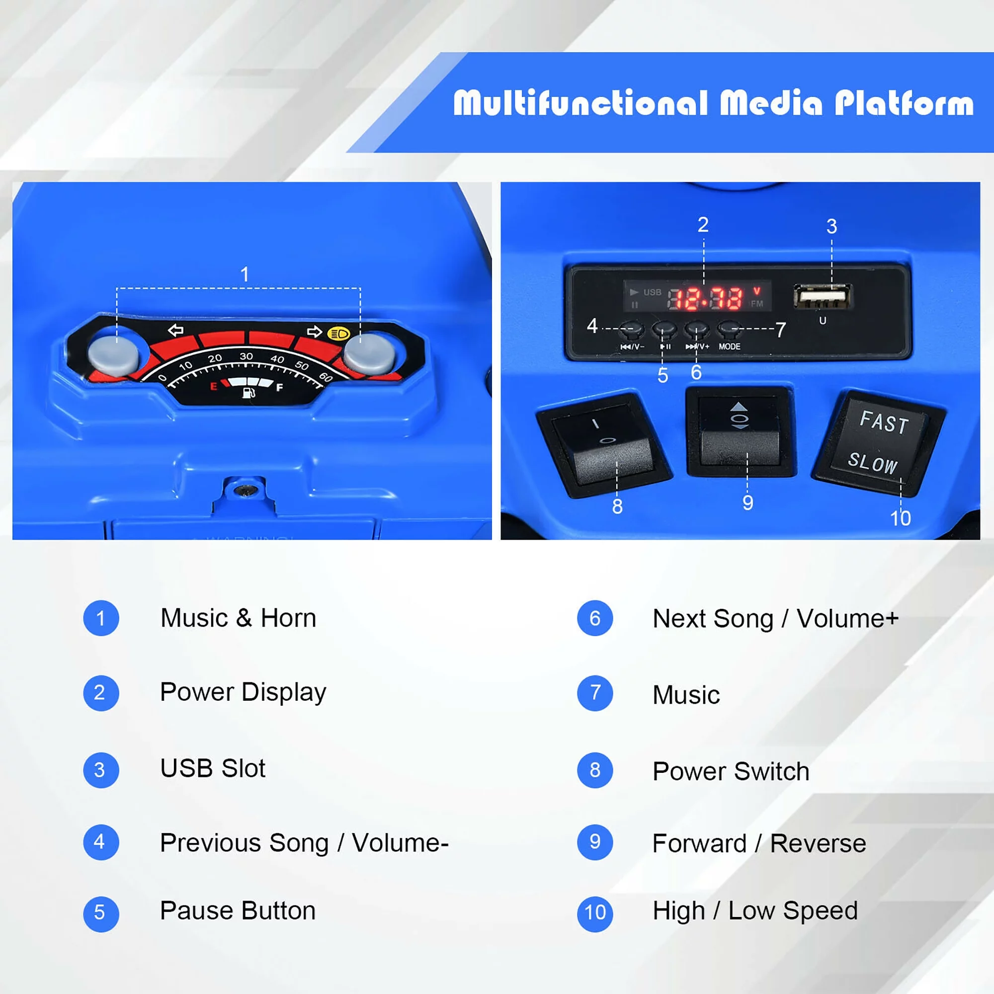 Costway 12V Kids 4-Wheeler ATV Quad Ride On Car w/ LED Lights Music  USB Navy - Womvr