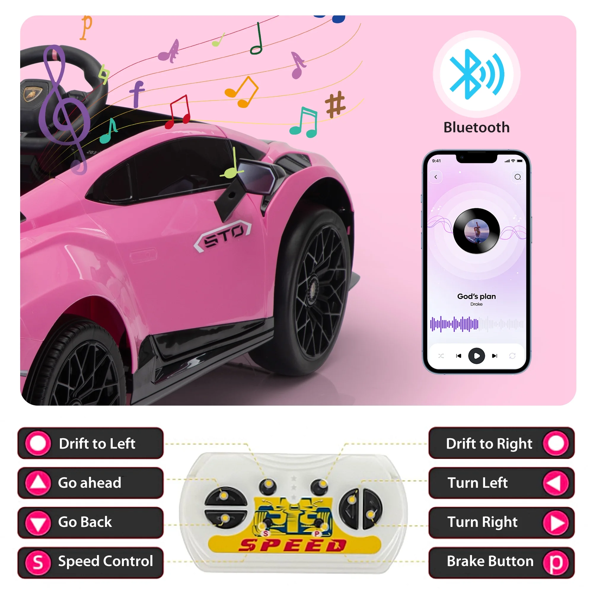 TOBBI 24V Lamborghini STO Licensed Kids Ride on Drift Car Gray Electric Car W/Remote Control LED Lights, up to 10 mph - Womvr