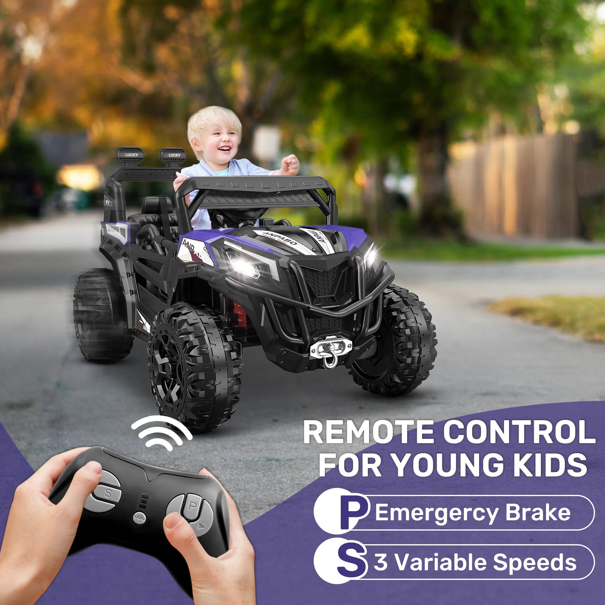 TOKTOO 24V Ride on Car, 4WD Powered Ride on UTV with Remote Control & Trunk Storage Space,  1 Seater Kid Car for Boys Girls -Blue - Womvr