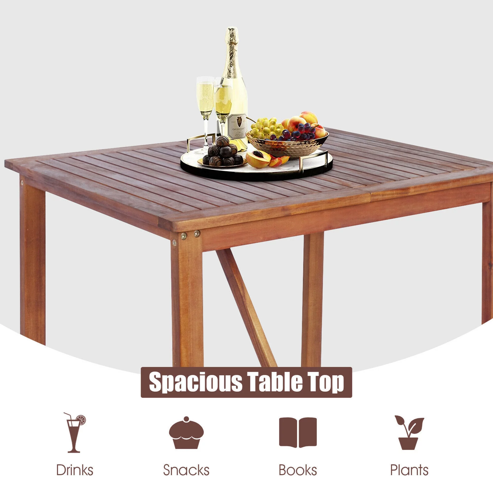 Gymax 3PCS Patio Acacia Wood Bar Table & Stool Set Outdoor Dining Bistro Set - Womvr
