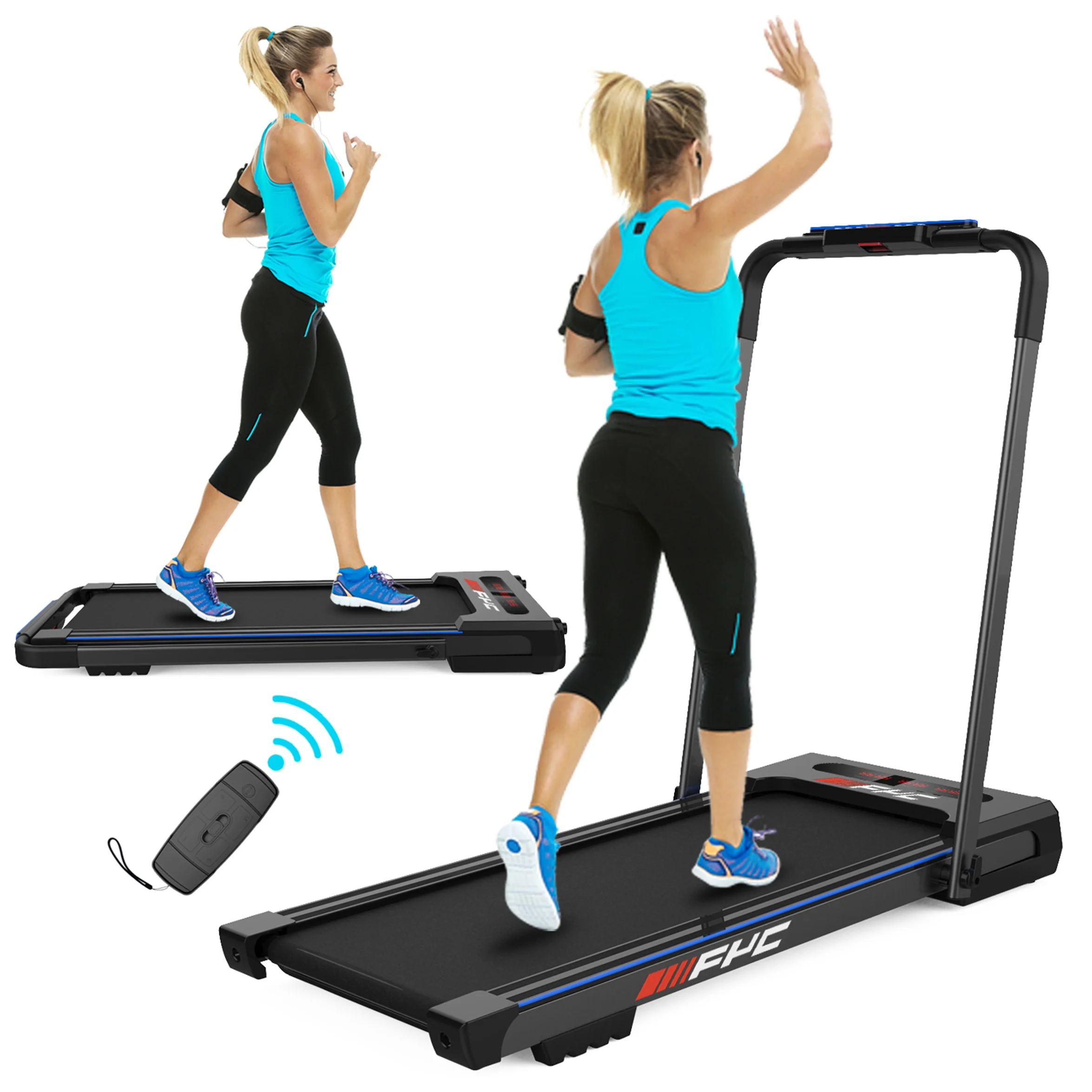 Aukfa 2 in 1 Under Desk Treadmill- 2.5HP Motorized Running Walking Pad for Home Office Workout- 240 lb Capacity- Blue - Womvr