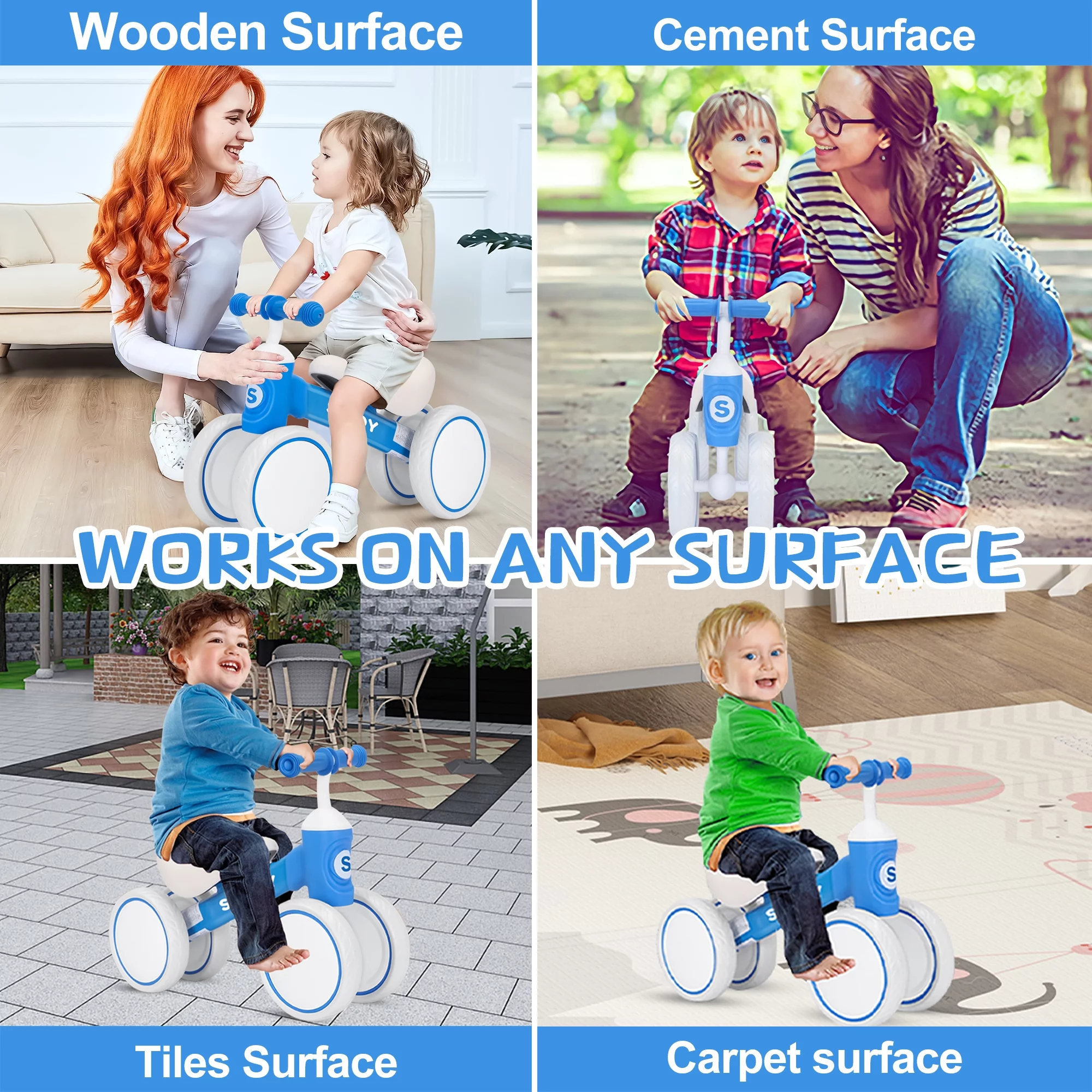 Sejoy Baby Balance Bike, 10-36 Month Kids Toddler Walker, 4 Wheels Riding Toys for Boys and Girls, First Birthday Gifts - Womvr