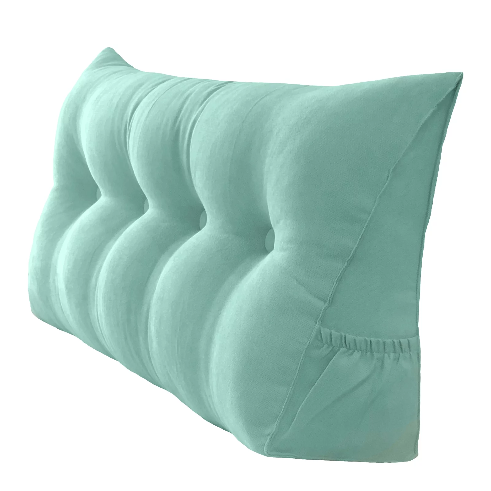 PEACHWELL Triangular Reading Bed Rest Pillow Large Bolster Cushion Headboard Backrest Wedge Pillow with Removable Cover and Two Large Side Pockets Turquoise 47 Inches - Womvr