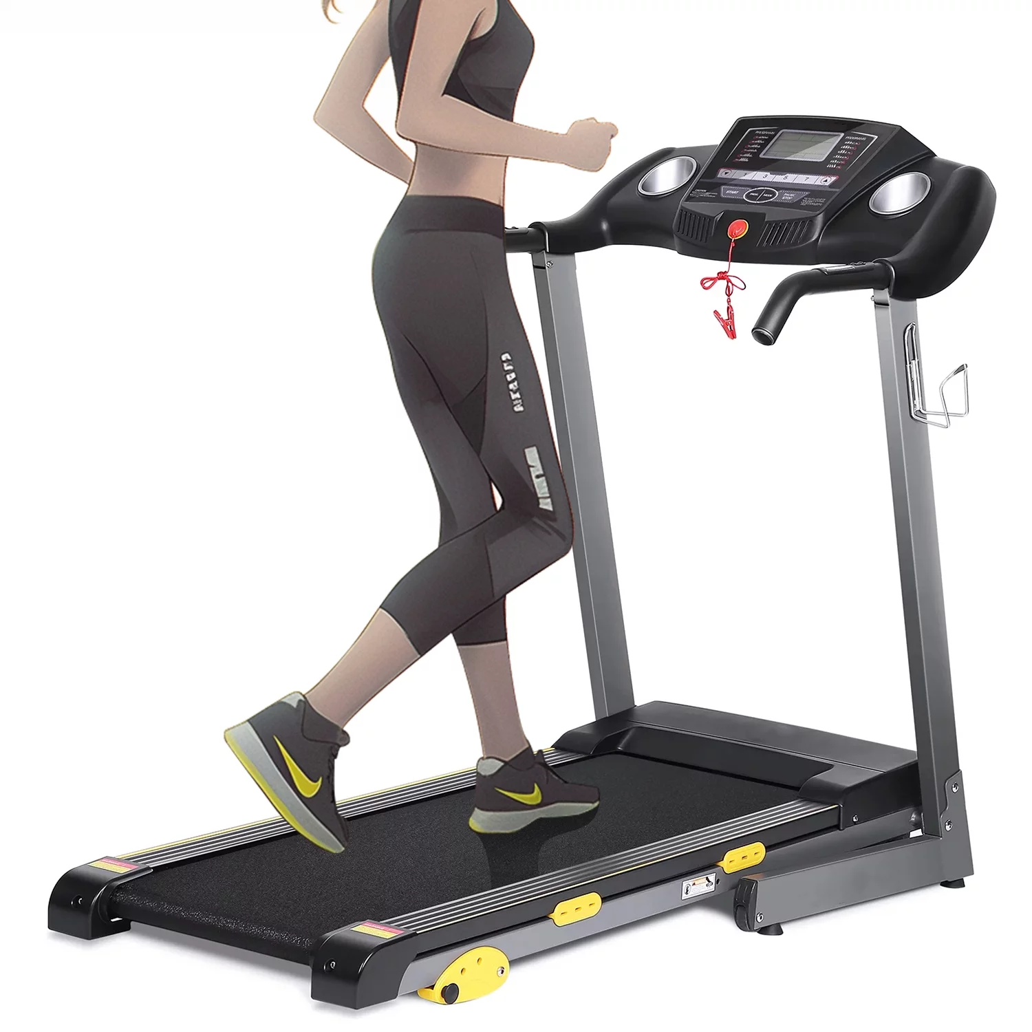 Treadmill Folding Treadmill with 17 In. Wide Running Machine with Incline Quiet 1.5 HP Power 12 Preset Program Max Speed 7.5MPH - Womvr