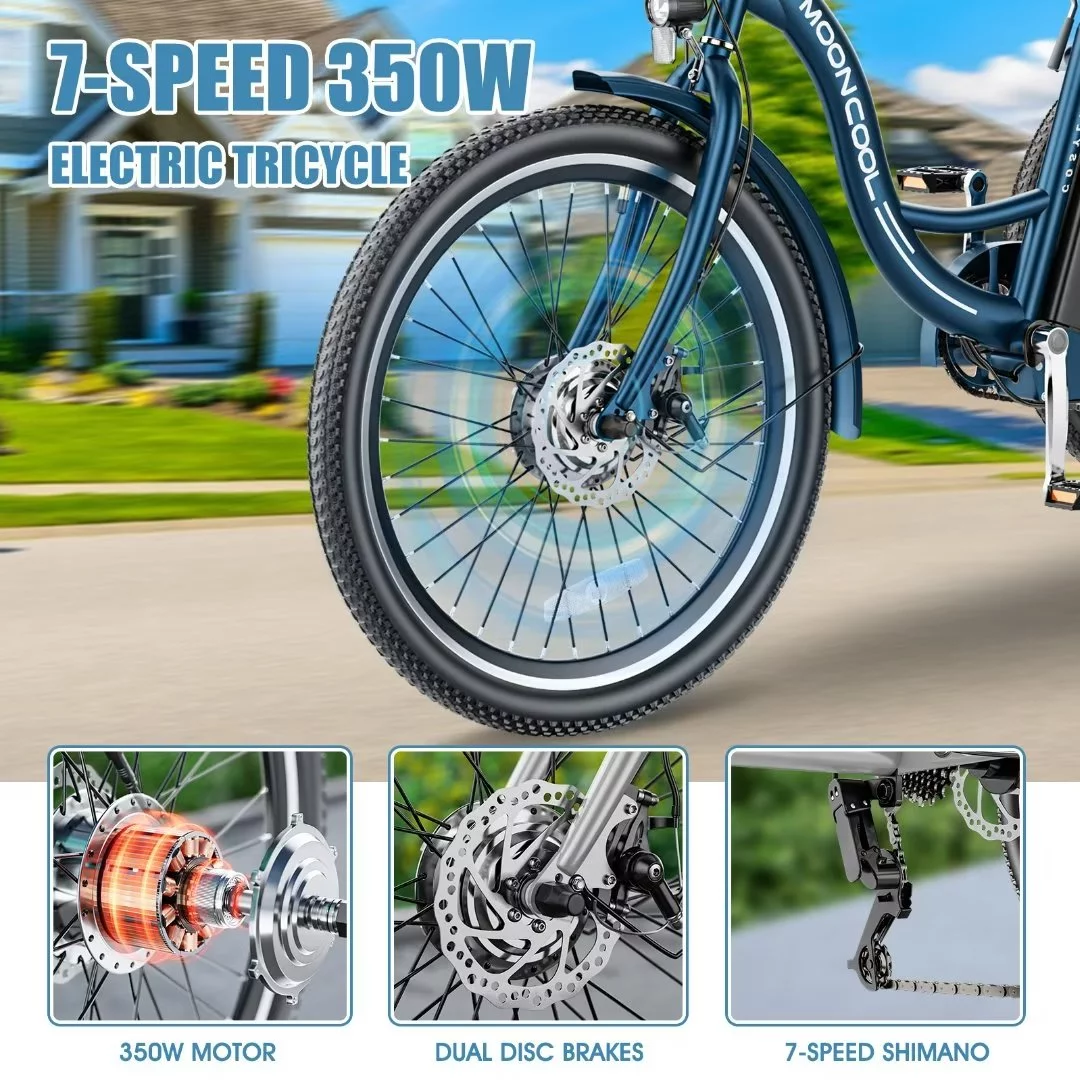Docred 24'' Adult Electric Tricycles 3 Wheel Electric Bike, 15.5 mph 500W Electric Trikes for Seniors .7-Speed & 4 Adjustable Riding Modes Electric Tricycle with 36V Removable Lithium Battery - Womvr