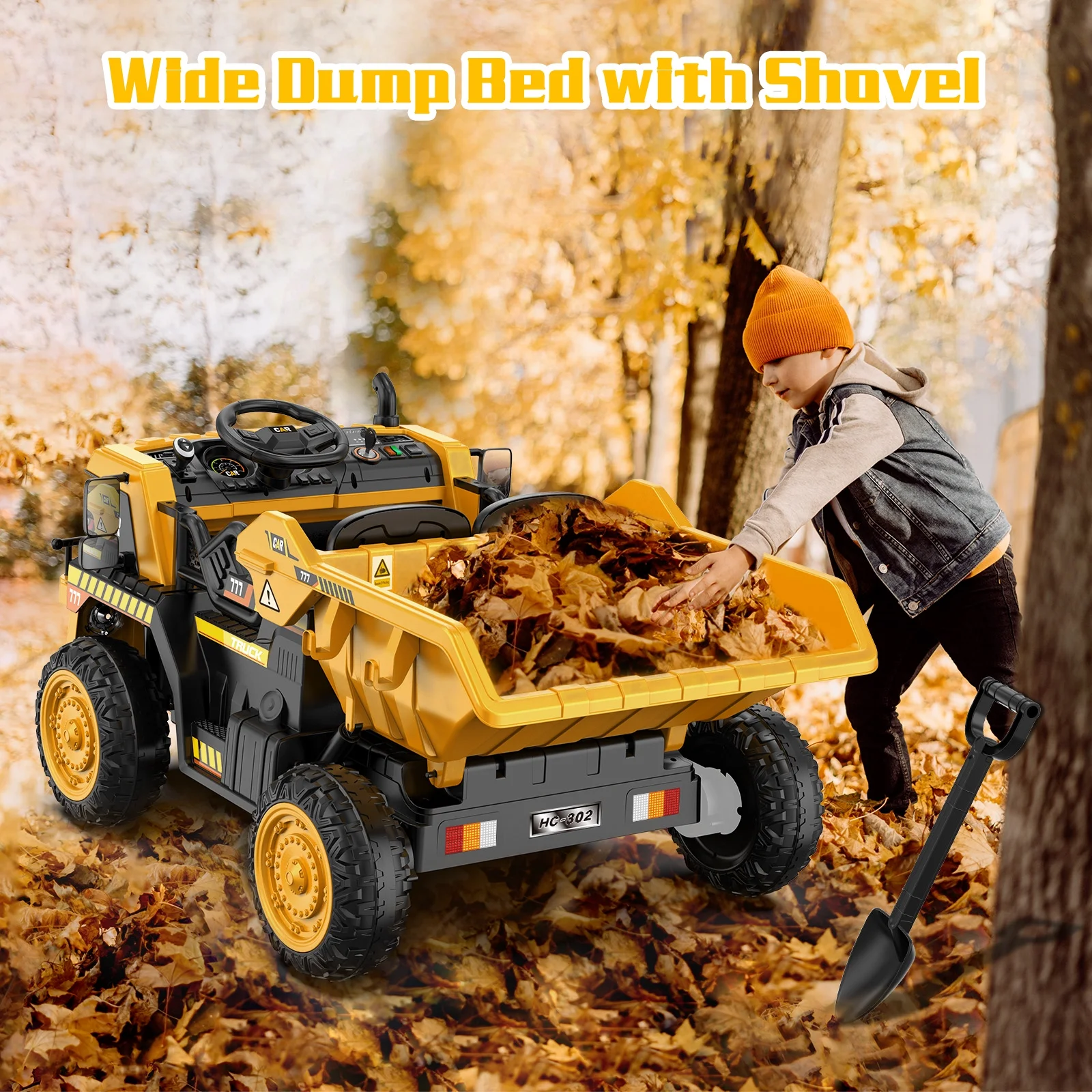 TOKTOO 12Volt Powered Ride on Toy Car for Girls Boys, Dump Truck w/ Electric Dump Bed, Remote Control, Music Player, 1 Seater Electric Car-Ochre Yellow - Womvr