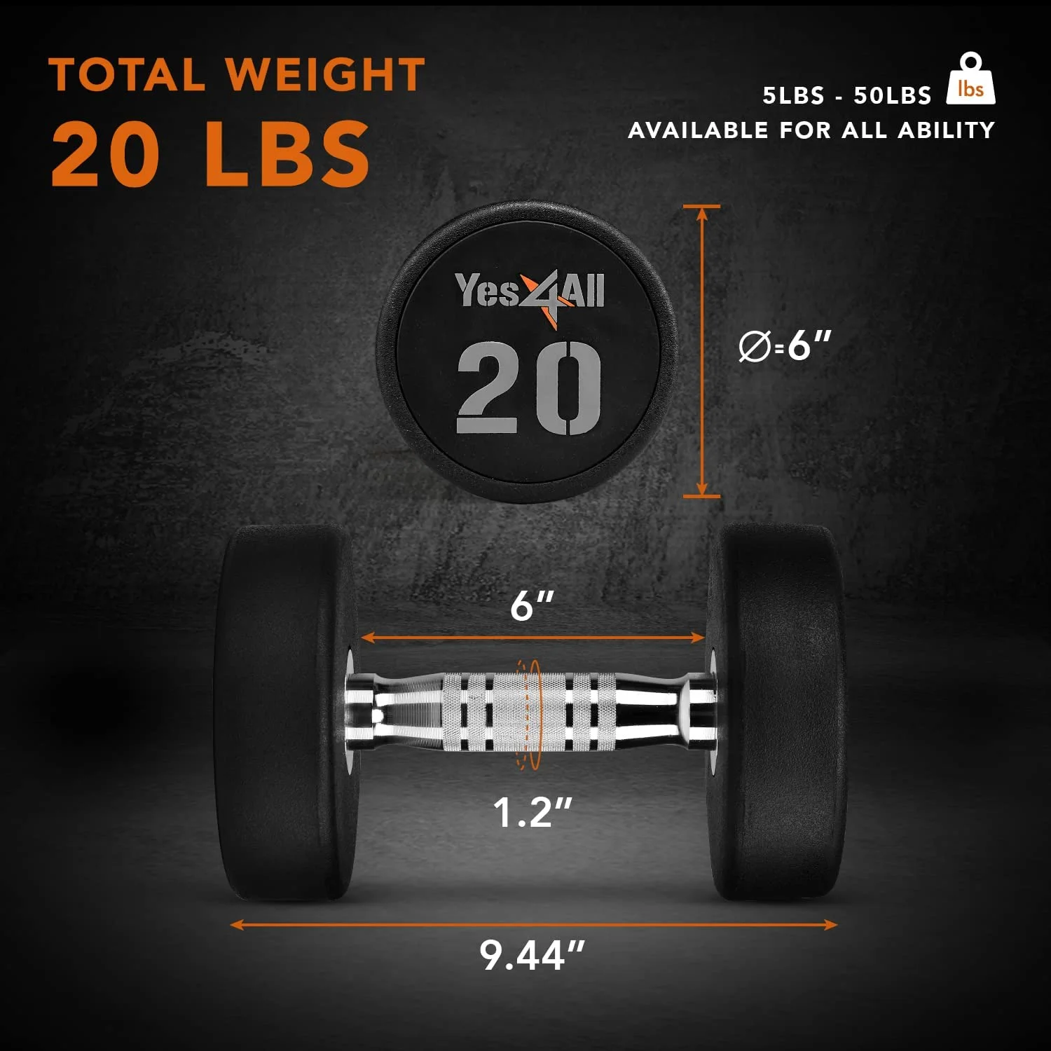 Yes4All 45 lbs Premium heavy weight Urethane Dumbbell, Single - Womvr