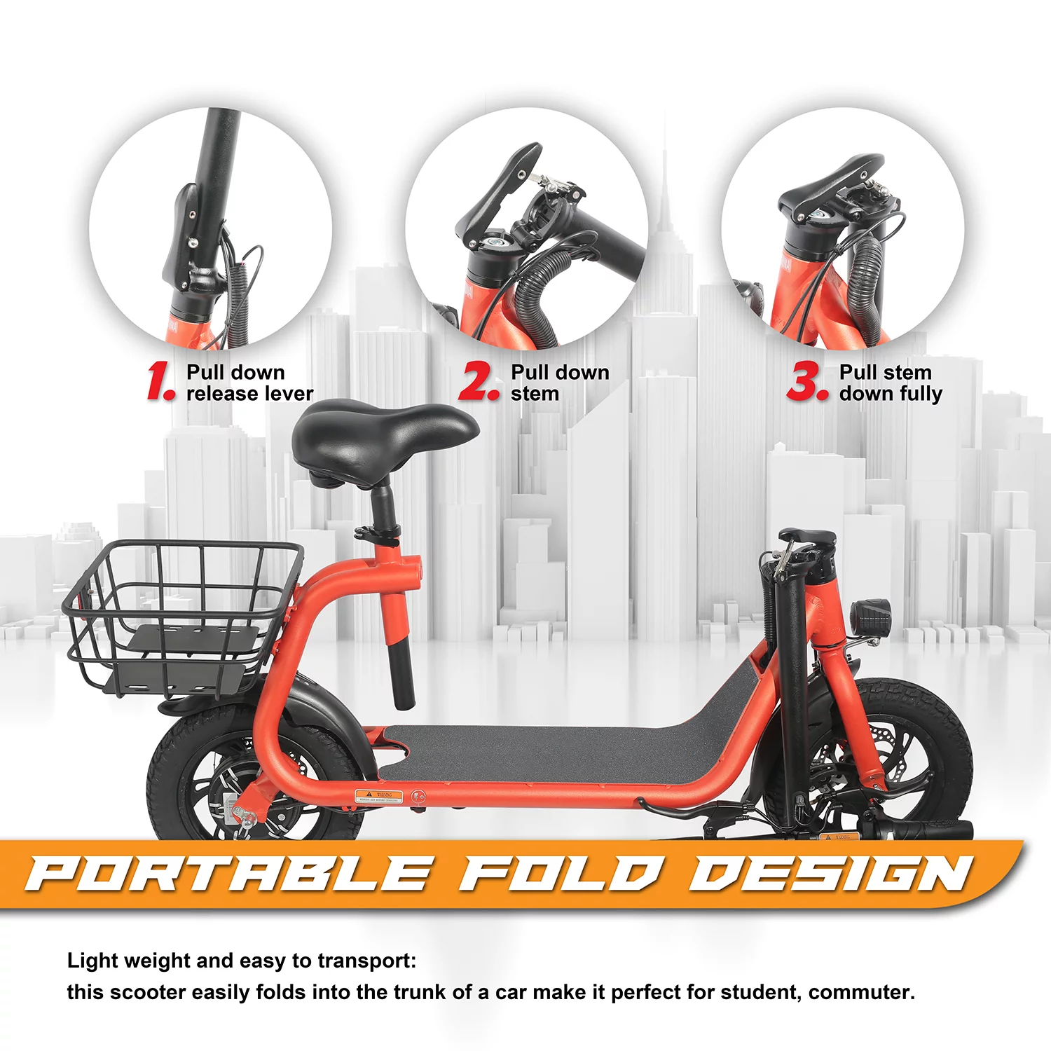 Cynetus Electric Bicycles Foldable Electric Scooter with Seat for Adults Electric Bike with Carry Basket - Womvr