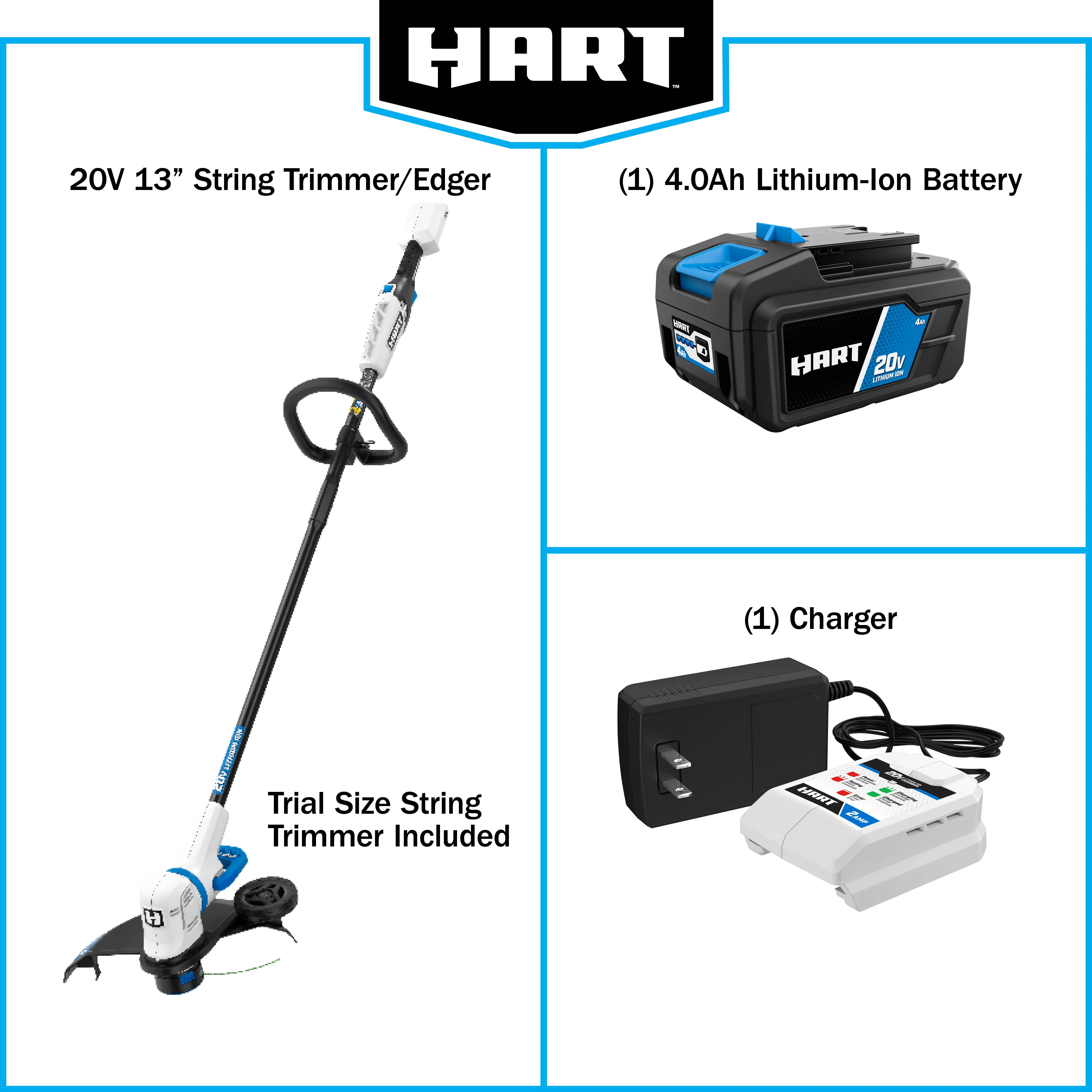 HART 20-Volt 13-inch String Trimmer/Edger (1) 20-Volt 4.0Ah Lithium-Ion Battery - Womvr