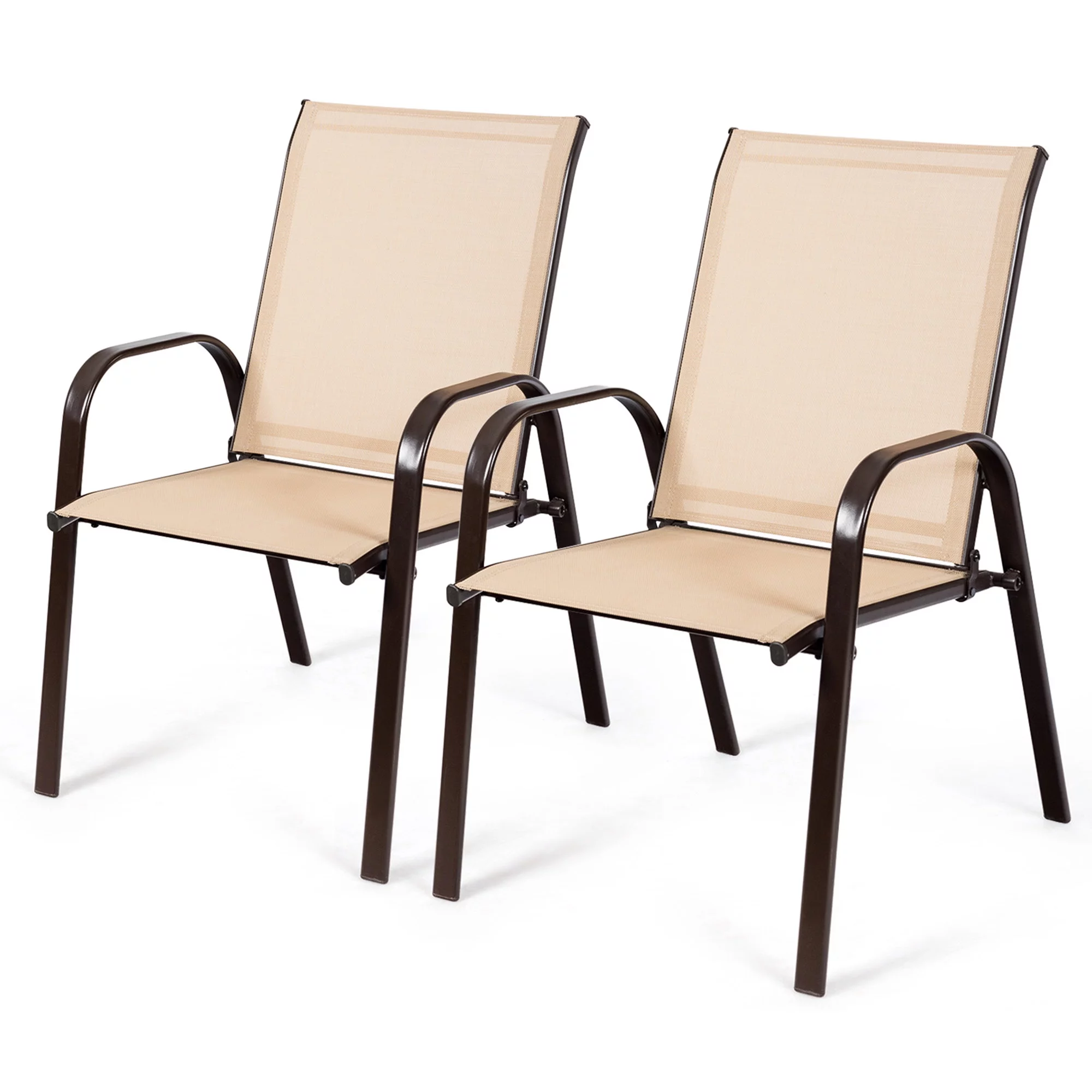 Gymax Set of 2 Patio Chairs Dining Chairs w/ Steel Frame Yard Outdoor Grey - Womvr