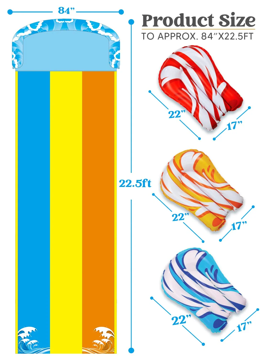 Syncfun 22.5ft Triple Water Slide and 3 Boogie Boards, Backyard Summer Lawn Water Slides Waterslide and Slip Sprinkler Water Toy for Kids Adults Outdoor Fun - Womvr