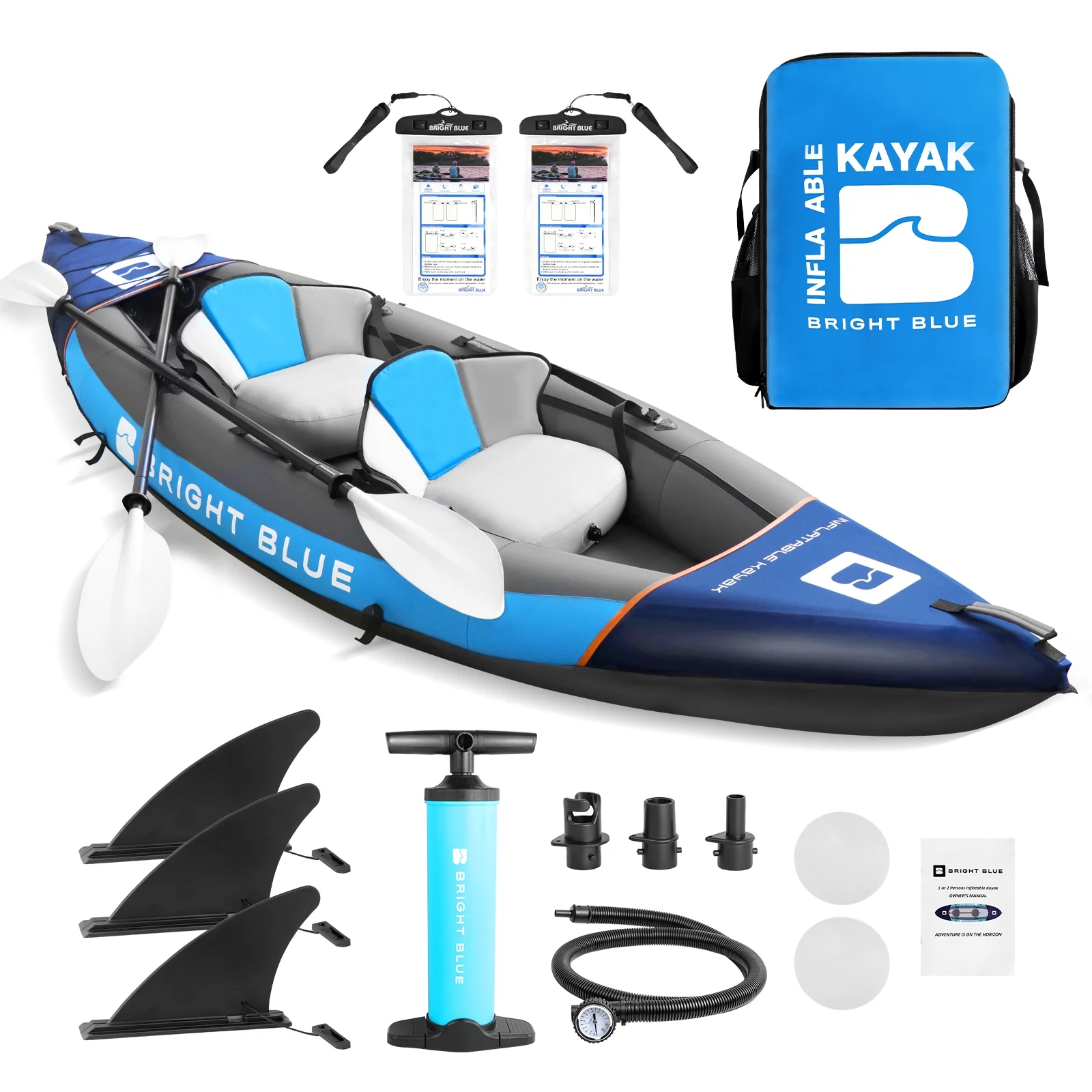 WHDZ 2 Person Inflatable Kayak for Adults Polyester Travel Entertainment Small River or Lake Blue - Womvr