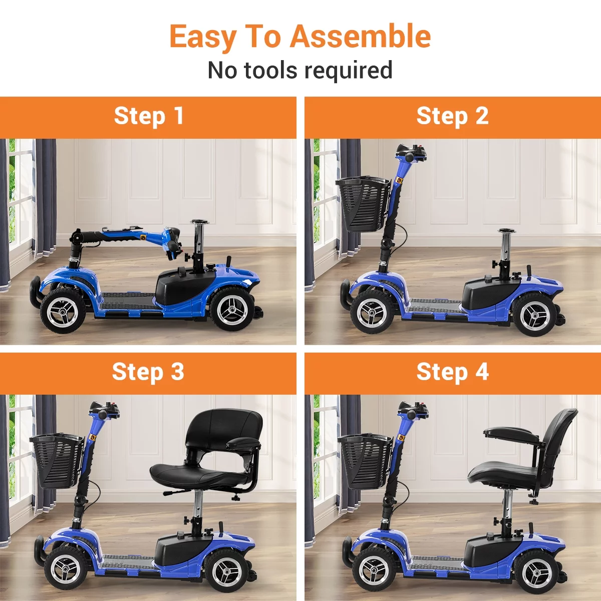 TEKAMON 4 Wheels Mobility Scooter - Portable Folding Power Electric Mobility Scooters for Seniors, Adults, Handicapped, Elderly - Range Extended Battery,Blue - Womvr