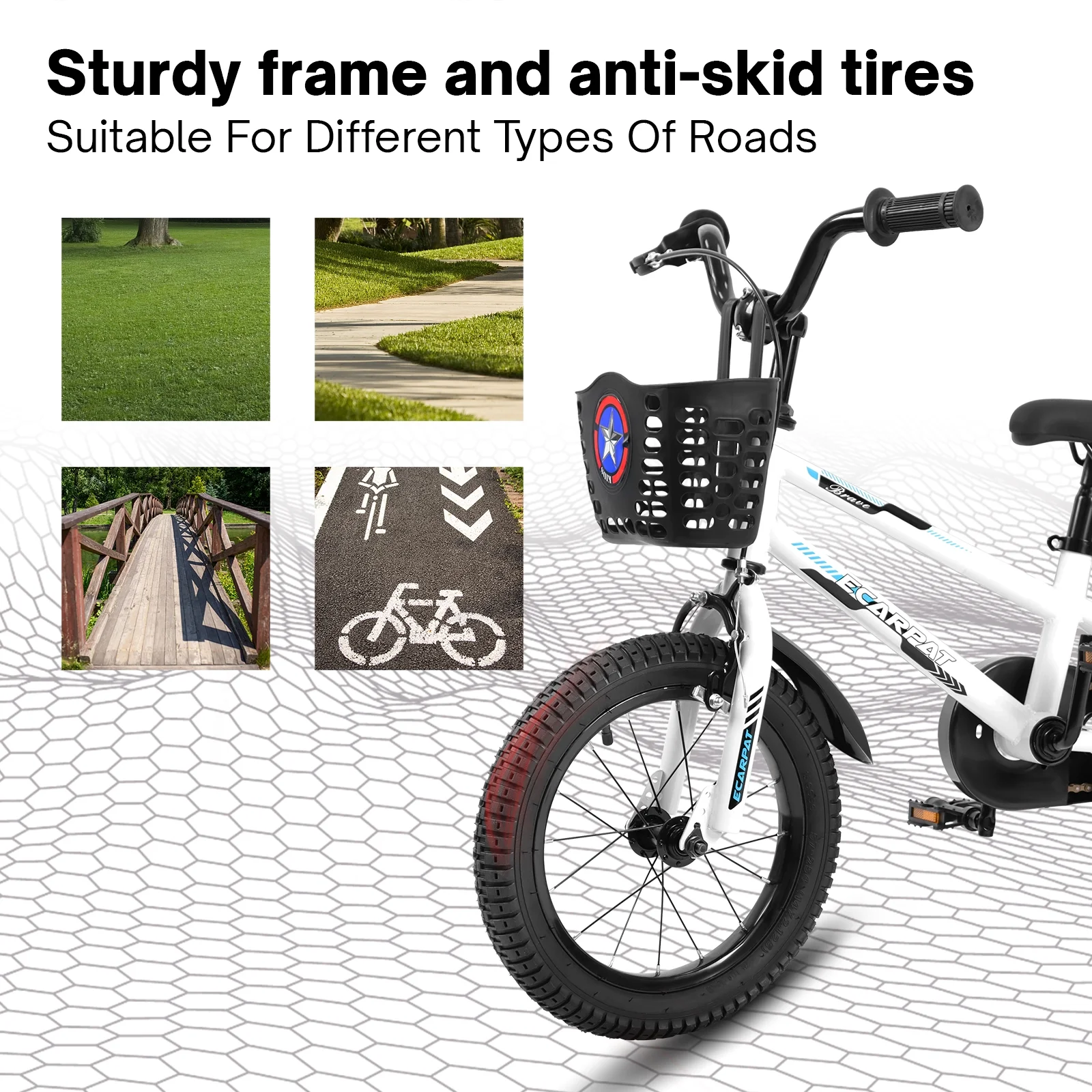 14 Inch Kids Bike for Boys, Kids Bike With Training Wheels and Basket, White - Womvr