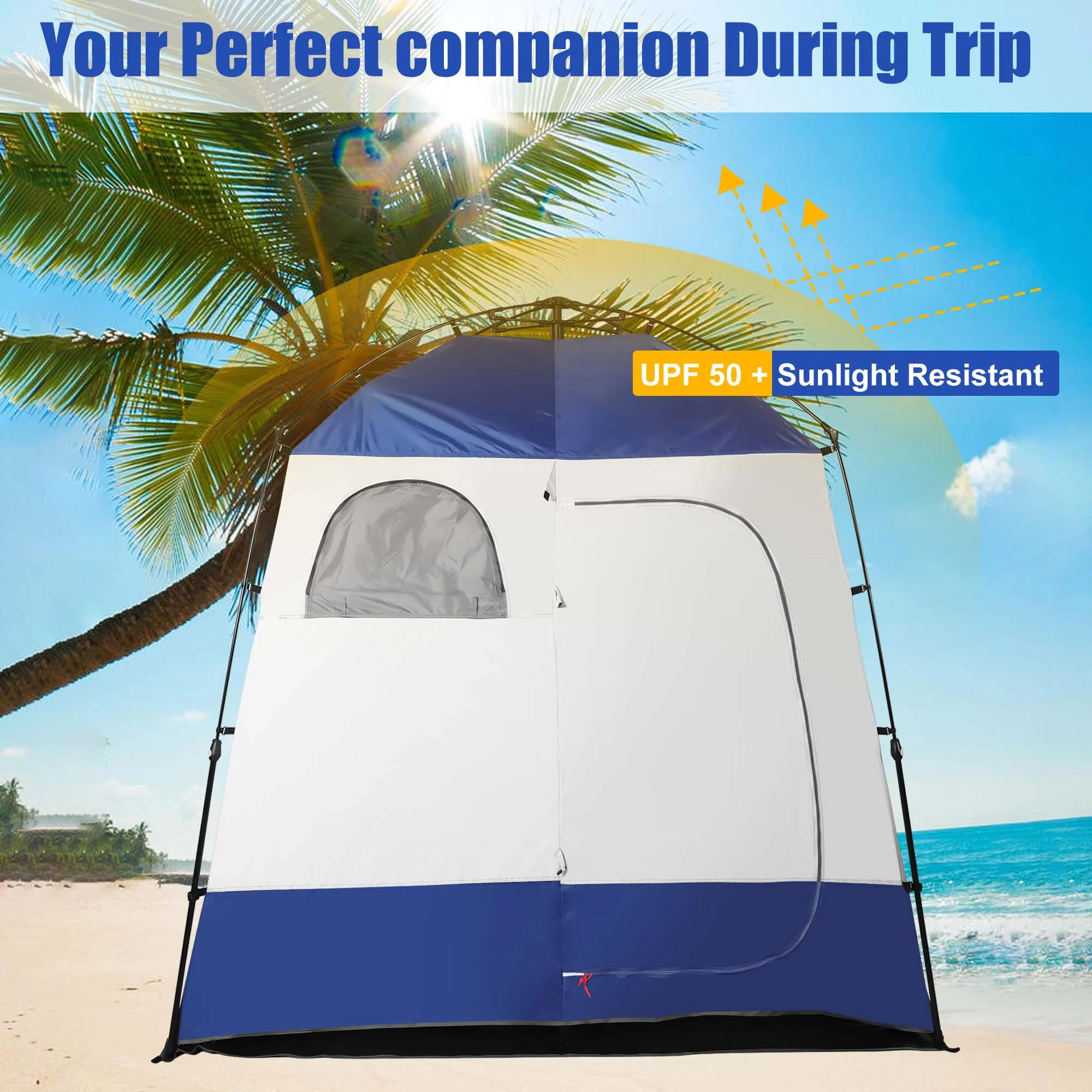 GVDV Camping Shower Tent Oversize Space Privacy Tent Portable Outdoor Shower Tents for Camping with Floor Changing Tent Dressing Room Easy Set Up Shower Privacy Shelter 2 Rooms Toilet Tent - Womvr