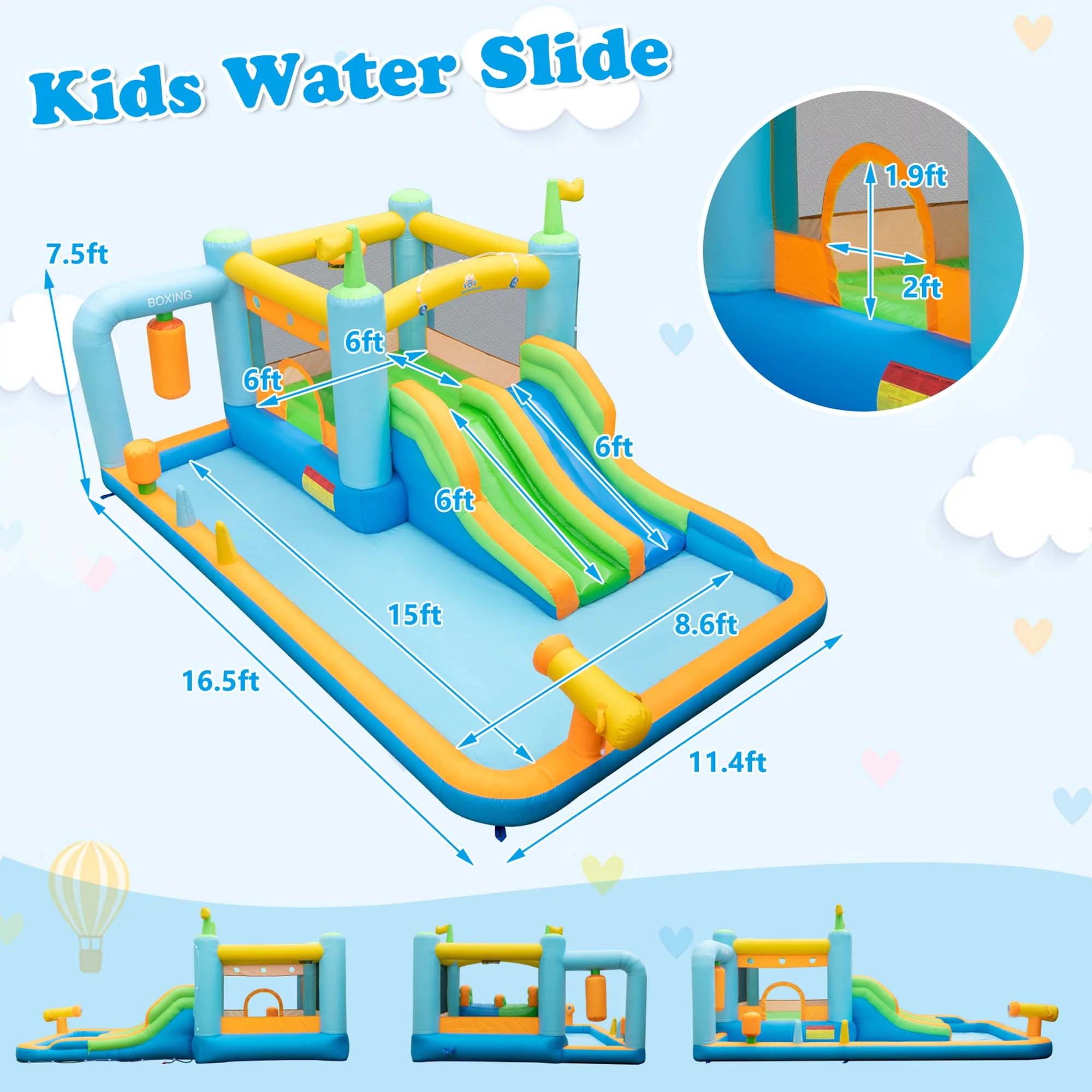 Costway Inflatable Water Slide Giant Kids Bounce House Park Splash Pool without Blower - Womvr