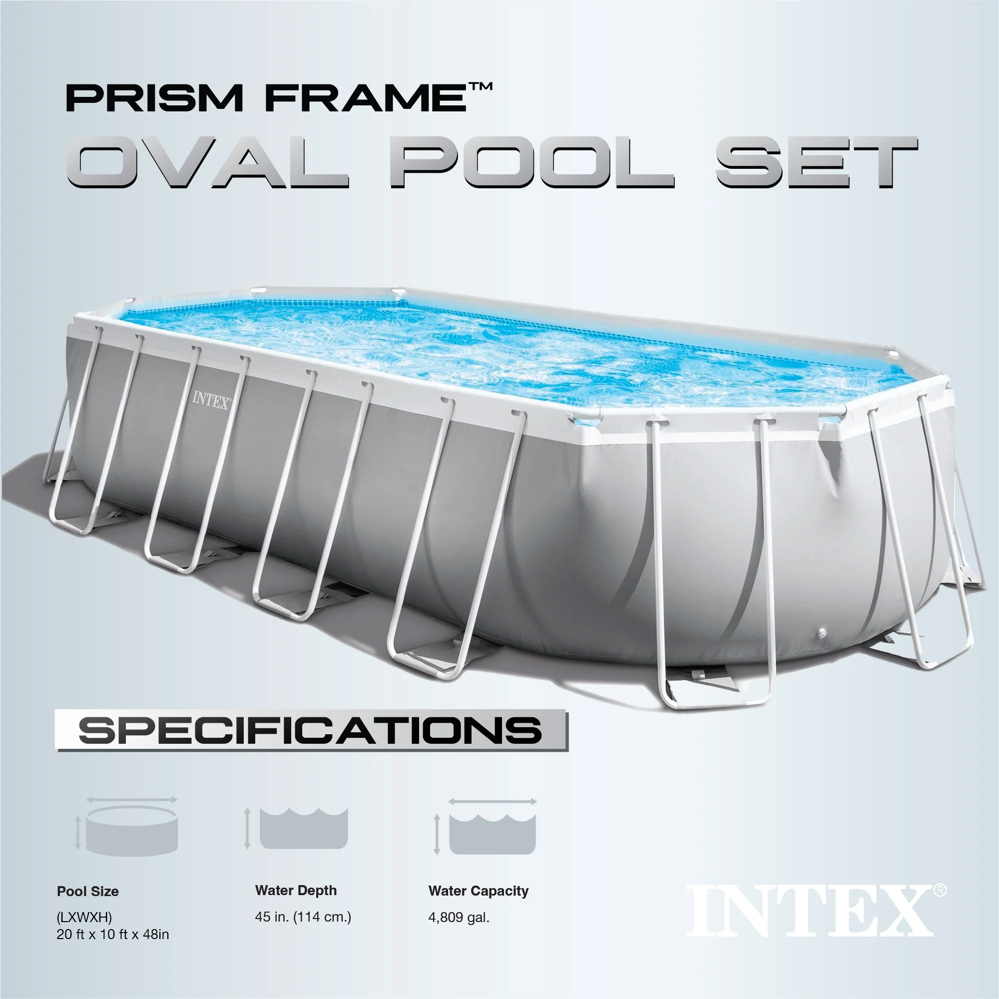 Intex 26795EH Prism Frame 16.5ft x 9ft x 48in Outdoor Above Ground Oval Pool Set with Pump, Cover and Ladder, Gray - Womvr