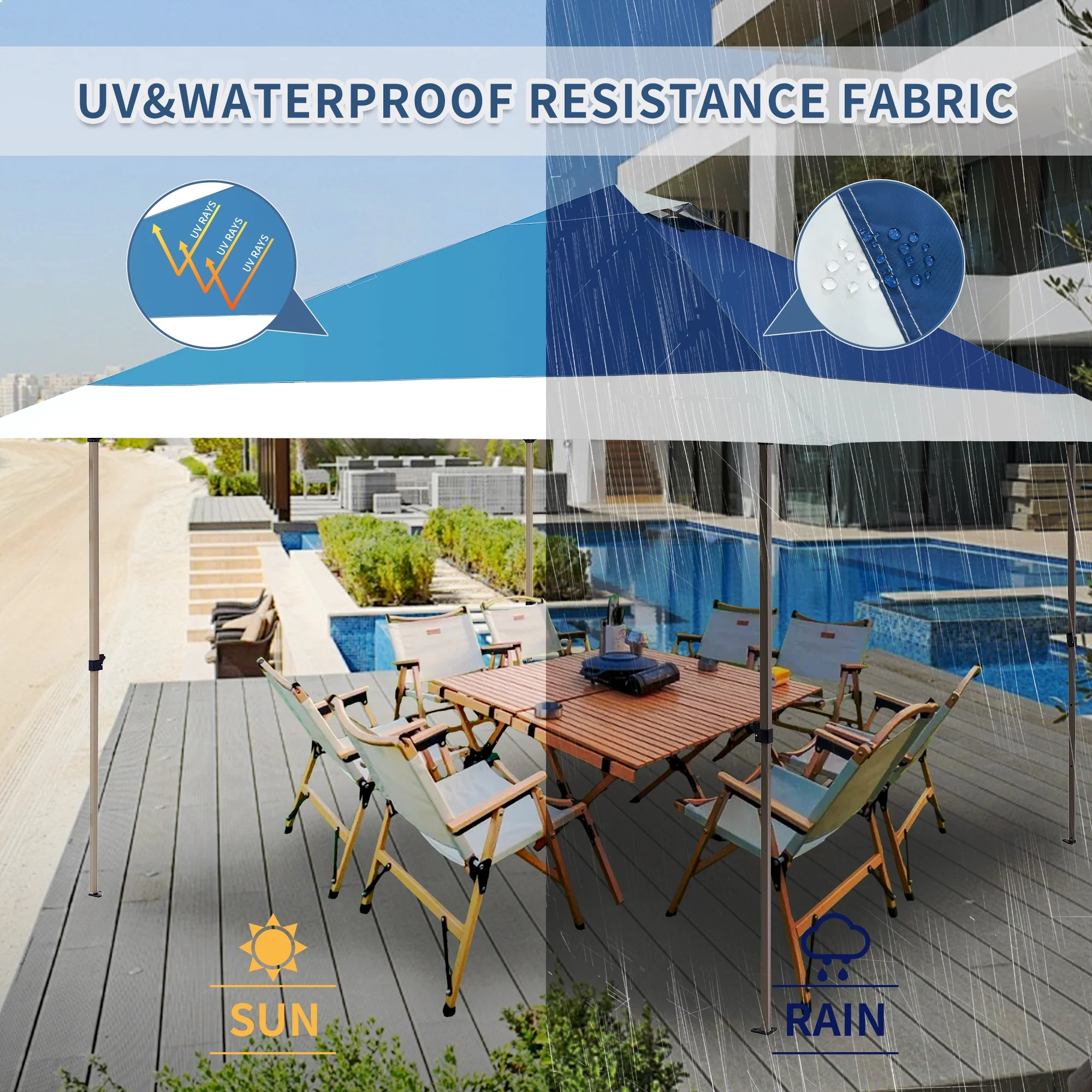 M8TRX 13'x13' Easy Lift Instant Outdoor Pop-up Canopy with Auto Extending Eaves, Navy - Womvr