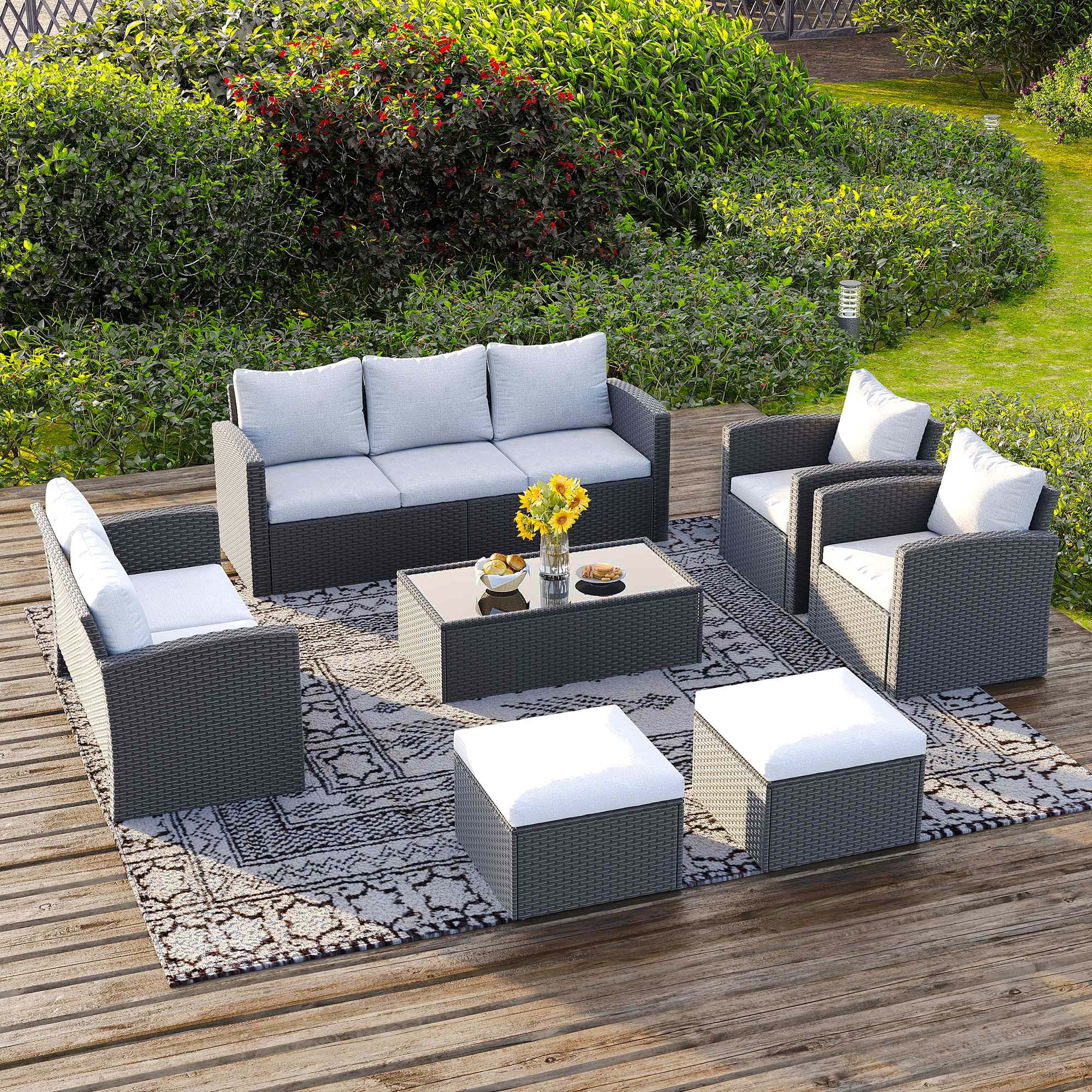 Royalcraft 10 Pieces Patio Furniture Set, All Weather PE Wicker Rattan Outdoor Sectional Sofa, Outdoor Sectional Sofa for Lawn Backyard Poolside Porch Garden, Grey - Womvr