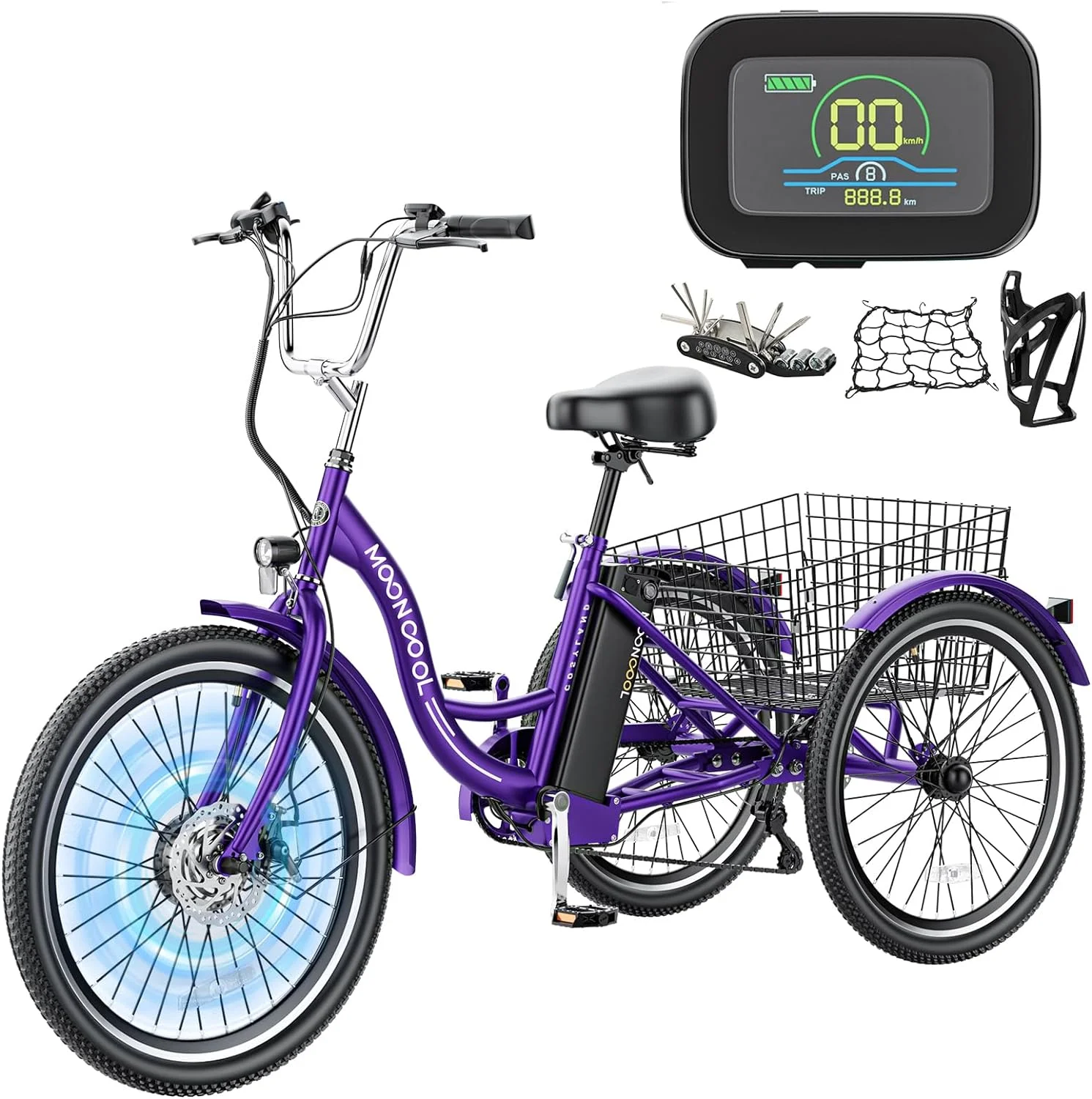 MOONCOOL Electric Tricycle, 350W 36V 24 Inches 7 Speeds 3 Wheels Electric Bikes for Adults, Motorized Electric Trike Three Wheel Electric Bicycle - Womvr