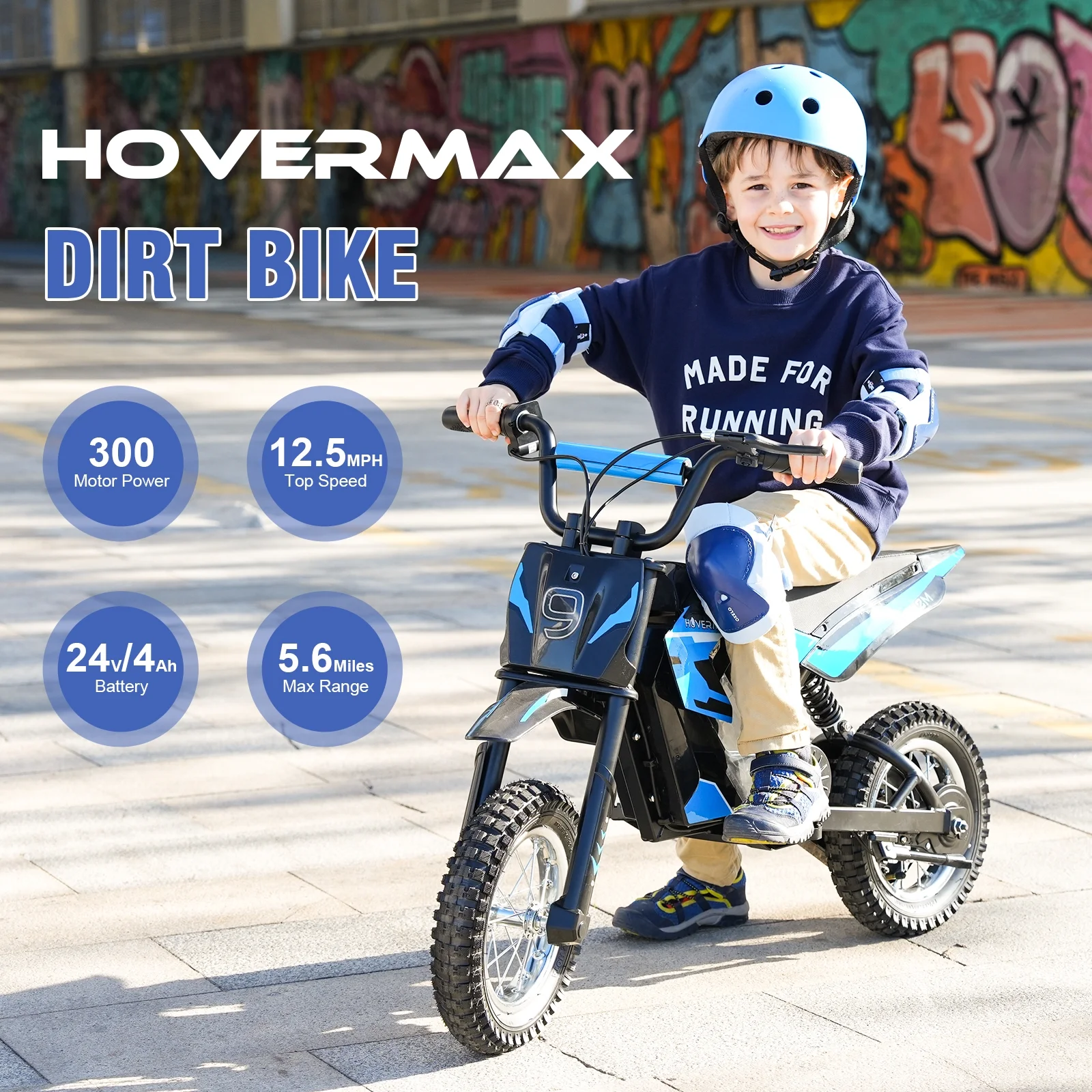 HOVERMAX H12M 24V Electric Dirt Bike, 300W Electric Motorcycle 12.5MPH Max Speed, Ride On Toys motocross for Kids Teens, Blue - Womvr