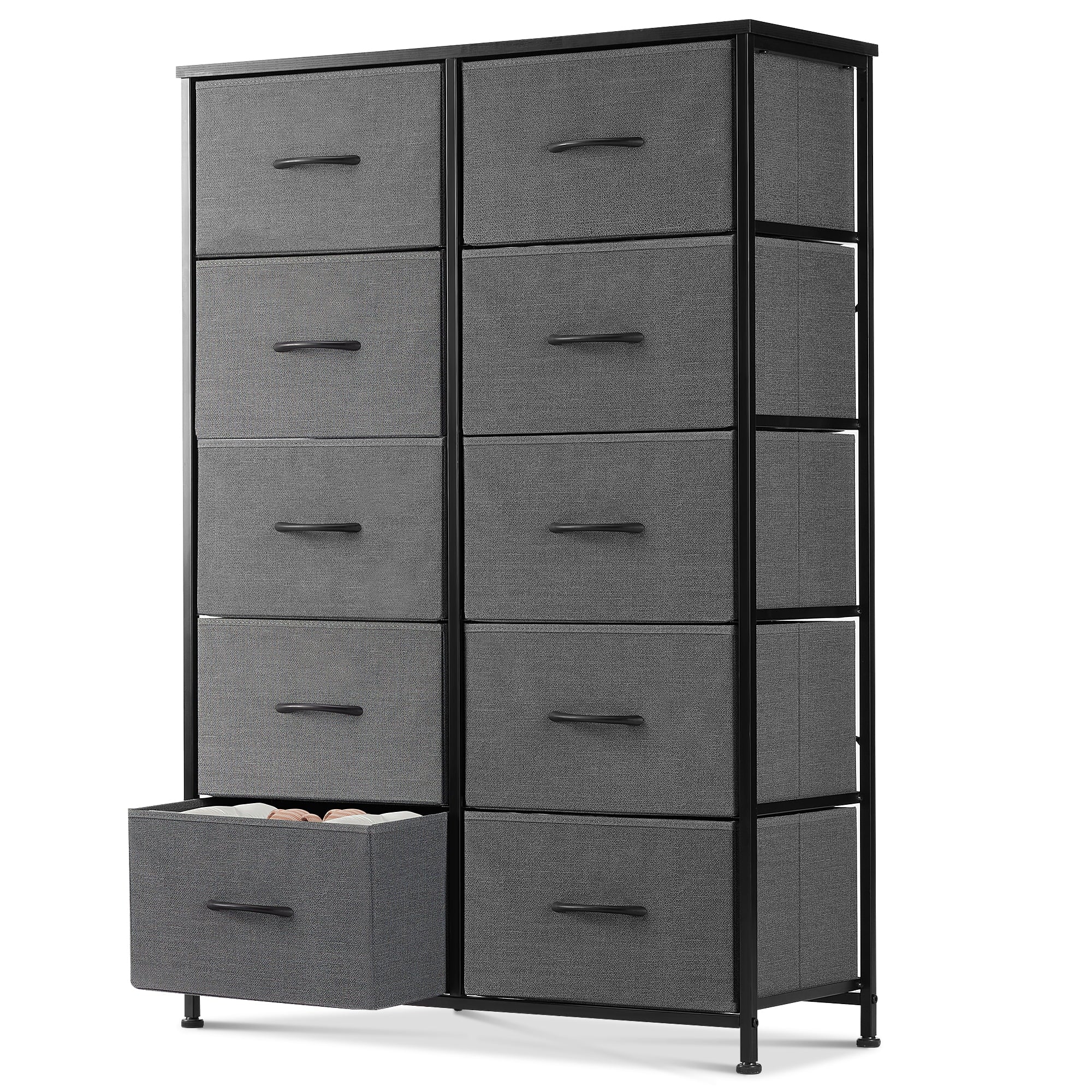 EDX 5 Drawer Dresser, Wide Chest Of Drawers Nightstand Storage Tower Storage Dresser Fabric Dresser With Wood Top for Living Room, Bedroom, Hallway, Nursery, Rustic Brown - Womvr