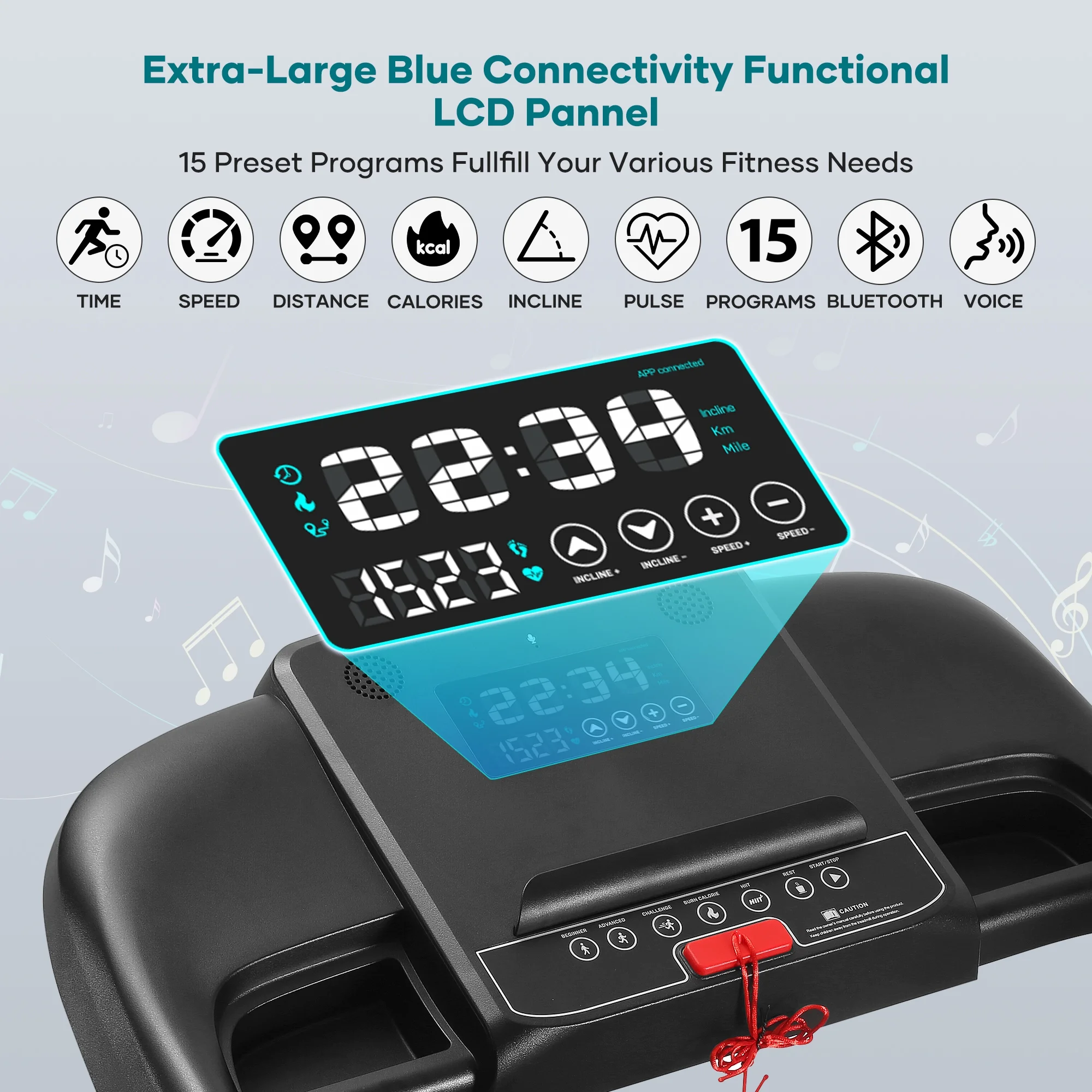 Treadmill with Auto Incline Bluetooth Voice Control  17
