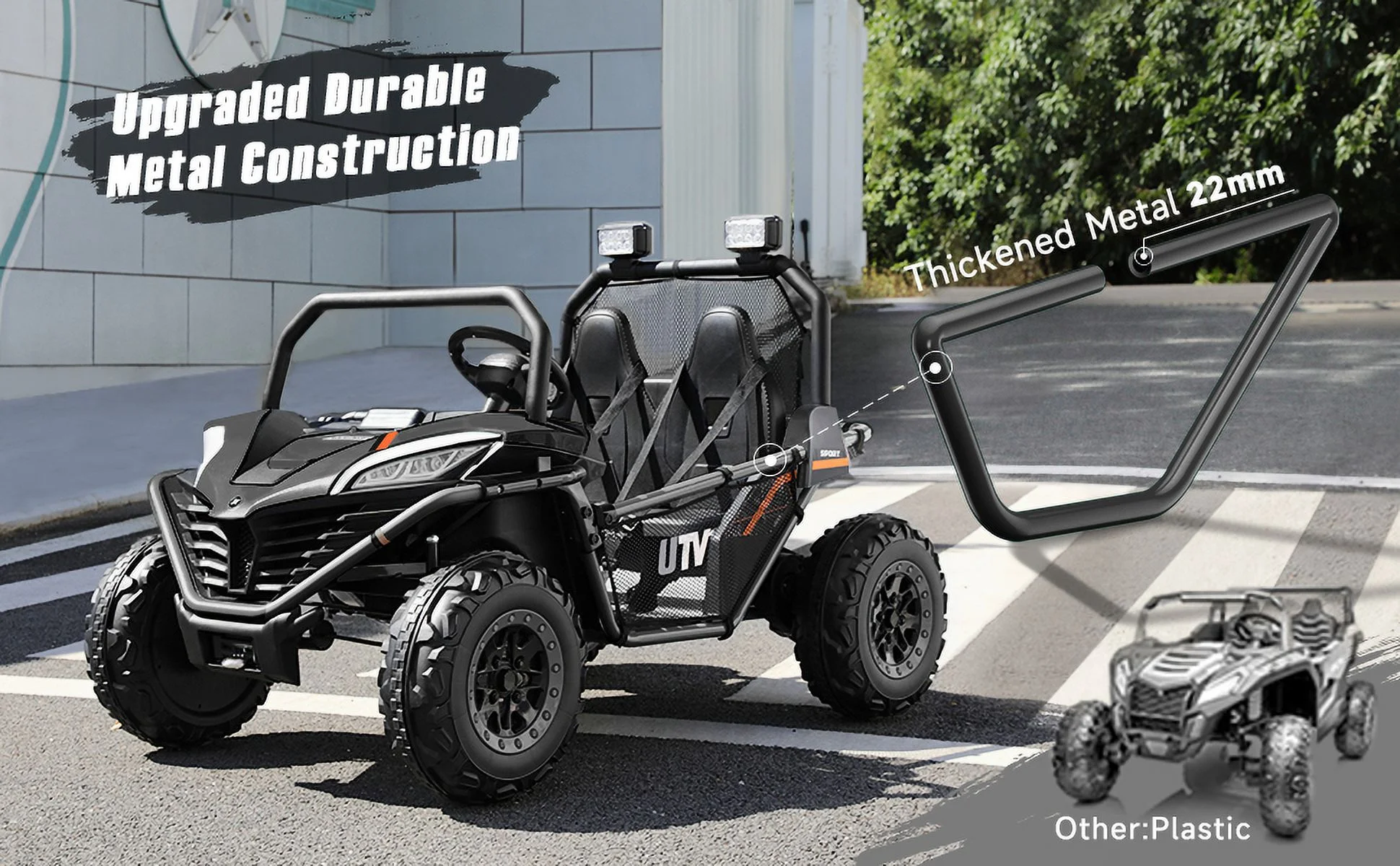 12 V Ride on Car,2 Seater Powered on Truck,4WD Electric Off-Road,Remote Control,Spring Suspension Ride on UTV for 3-8 Kids,Blue - Womvr