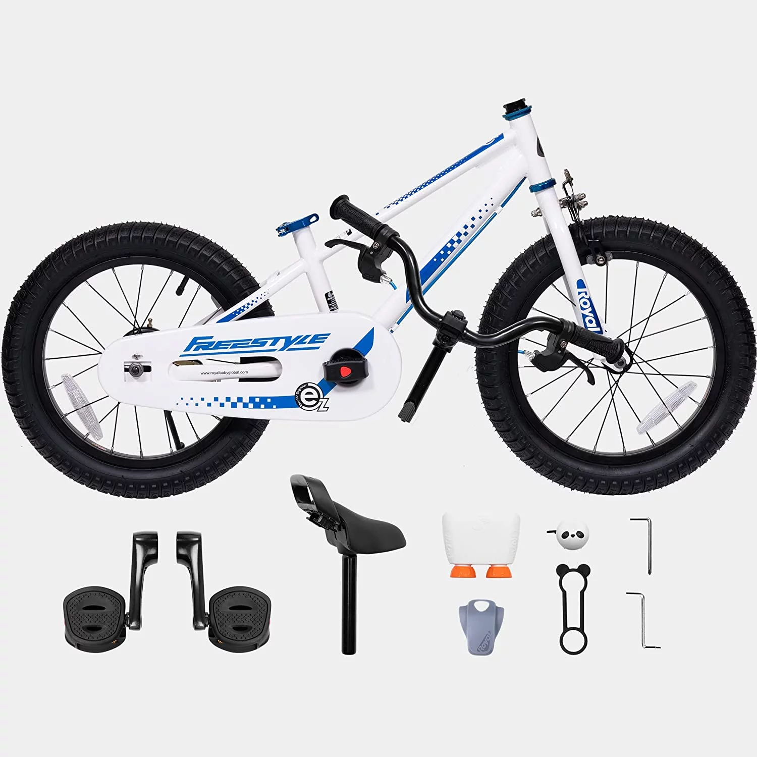 RoyalBaby EZ Kids Bike Easy Learn Balancing to Biking 14 Inch Balance & Pedal Bicycle Instant Assembly for Boys Girls Ages 3-5 Years Blue - Womvr